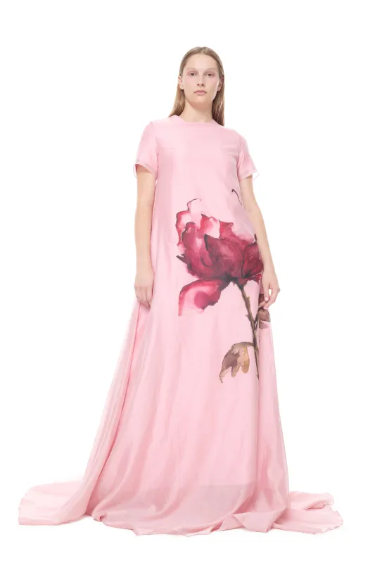PINK WATERCOLOUR LONG FLOWY DRESS made by Marques ’ Almeida