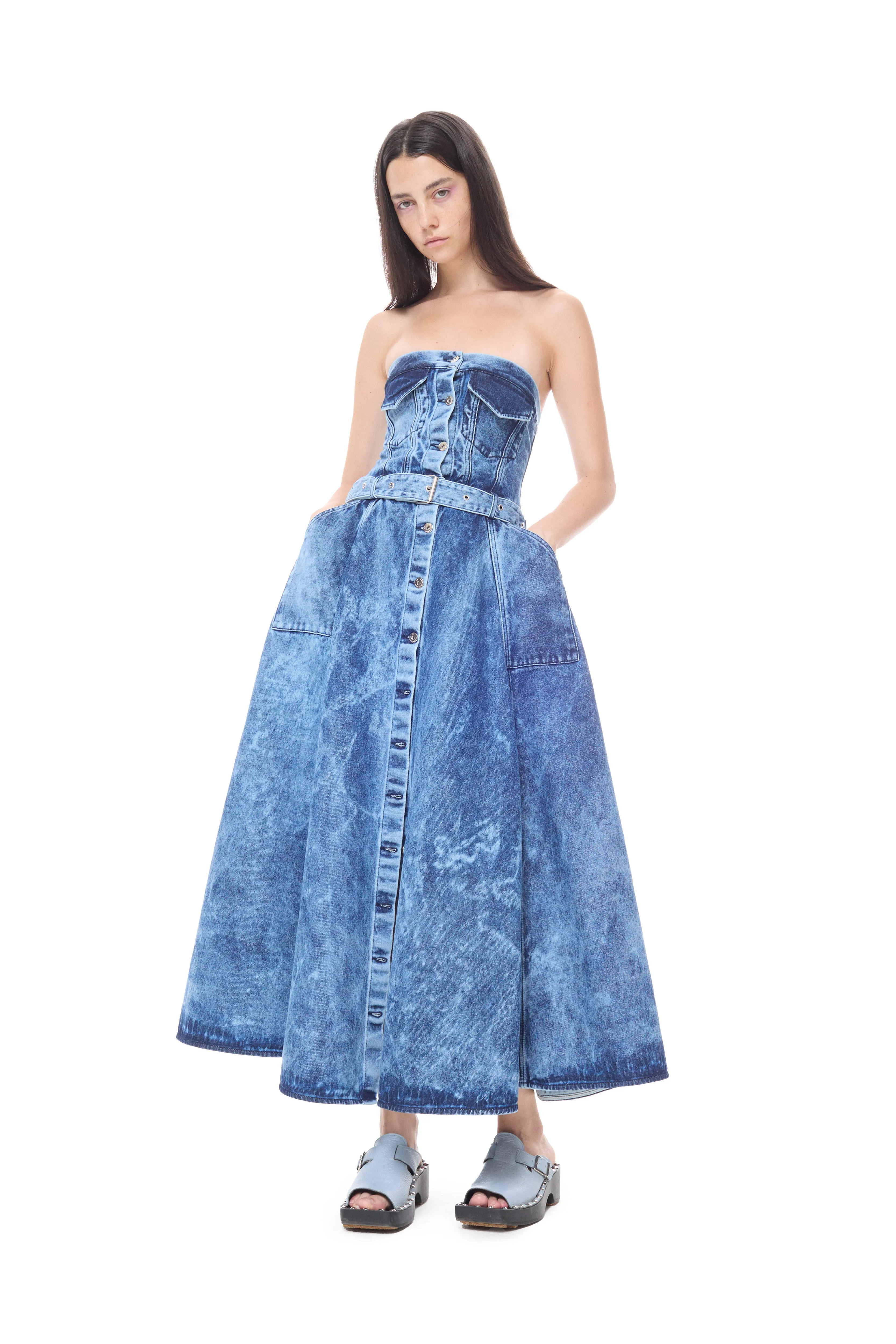 BLUE ACID WASH DENIM STRAPLESS CORSET MIDI DRESS sold by Marques ’ Almeida product image thumbnail 4