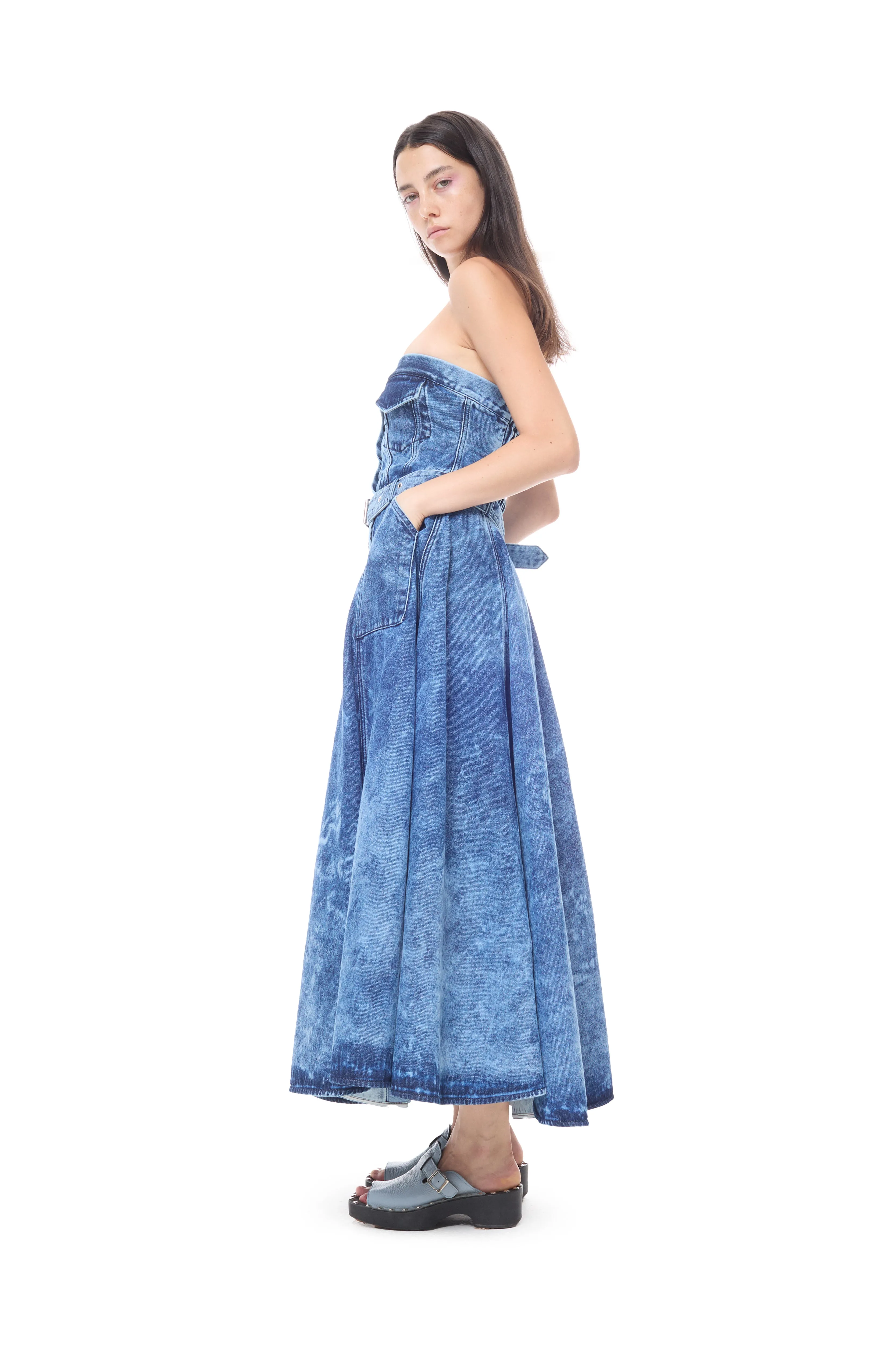 BLUE ACID WASH DENIM STRAPLESS CORSET MIDI DRESS sold by Marques ’ Almeida product image thumbnail 3