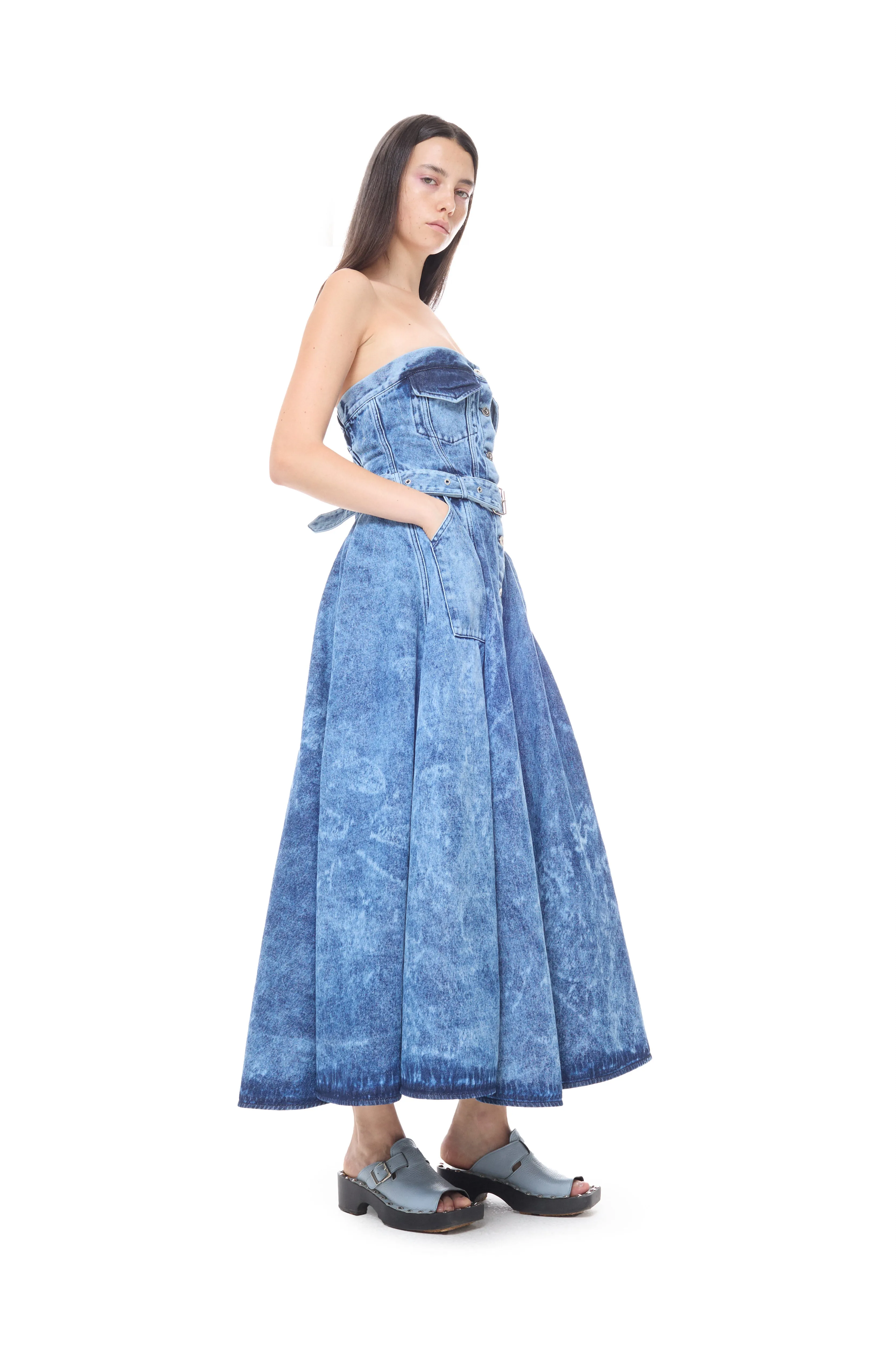 BLUE ACID WASH DENIM STRAPLESS CORSET MIDI DRESS sold by Marques ’ Almeida product image thumbnail 5