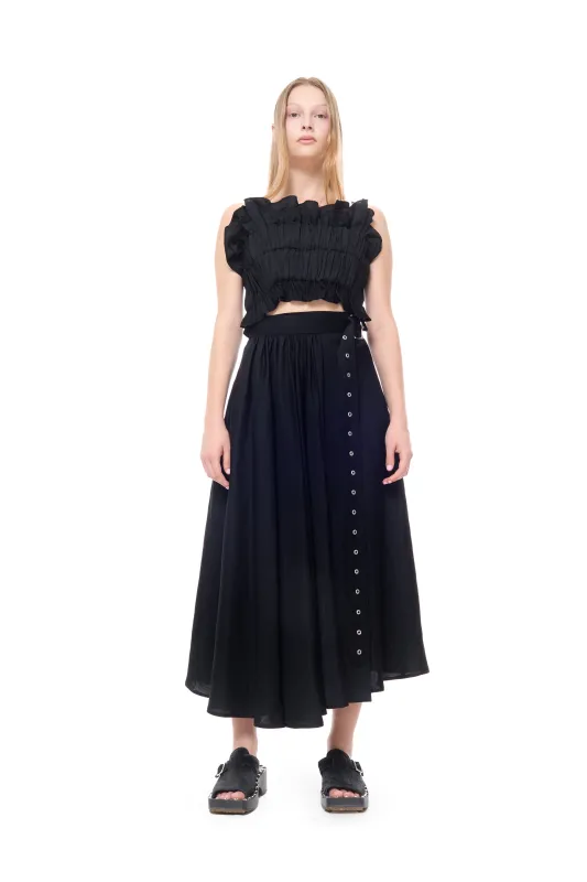 BLACK LINEN GATHERED WRAP MIDI SKIRT made by Marques ’ Almeida