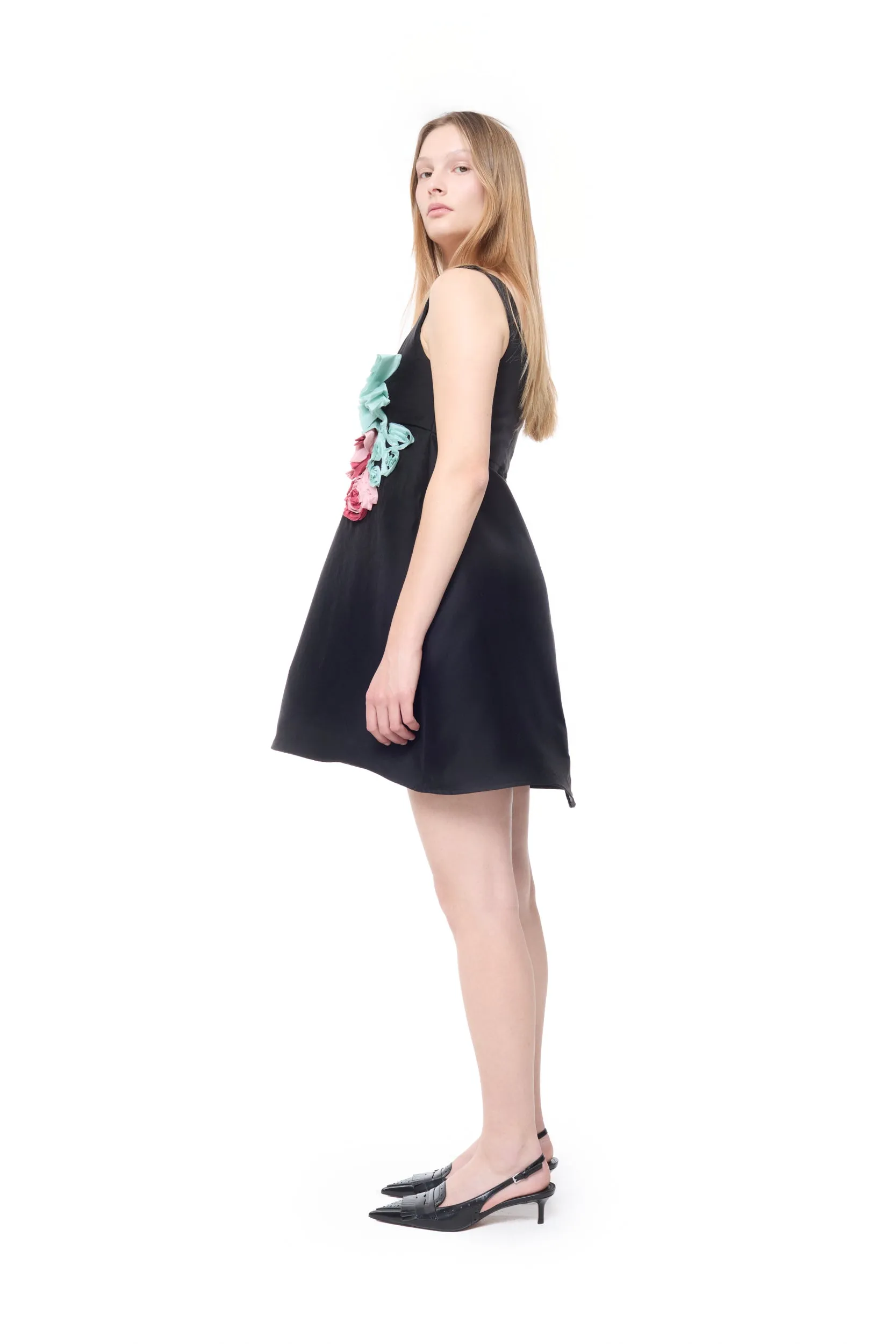 BLACK MINI DRESS WITH COLOUR FLOWER EMBELLISHED sold by Marques ’ Almeida product image thumbnail 3