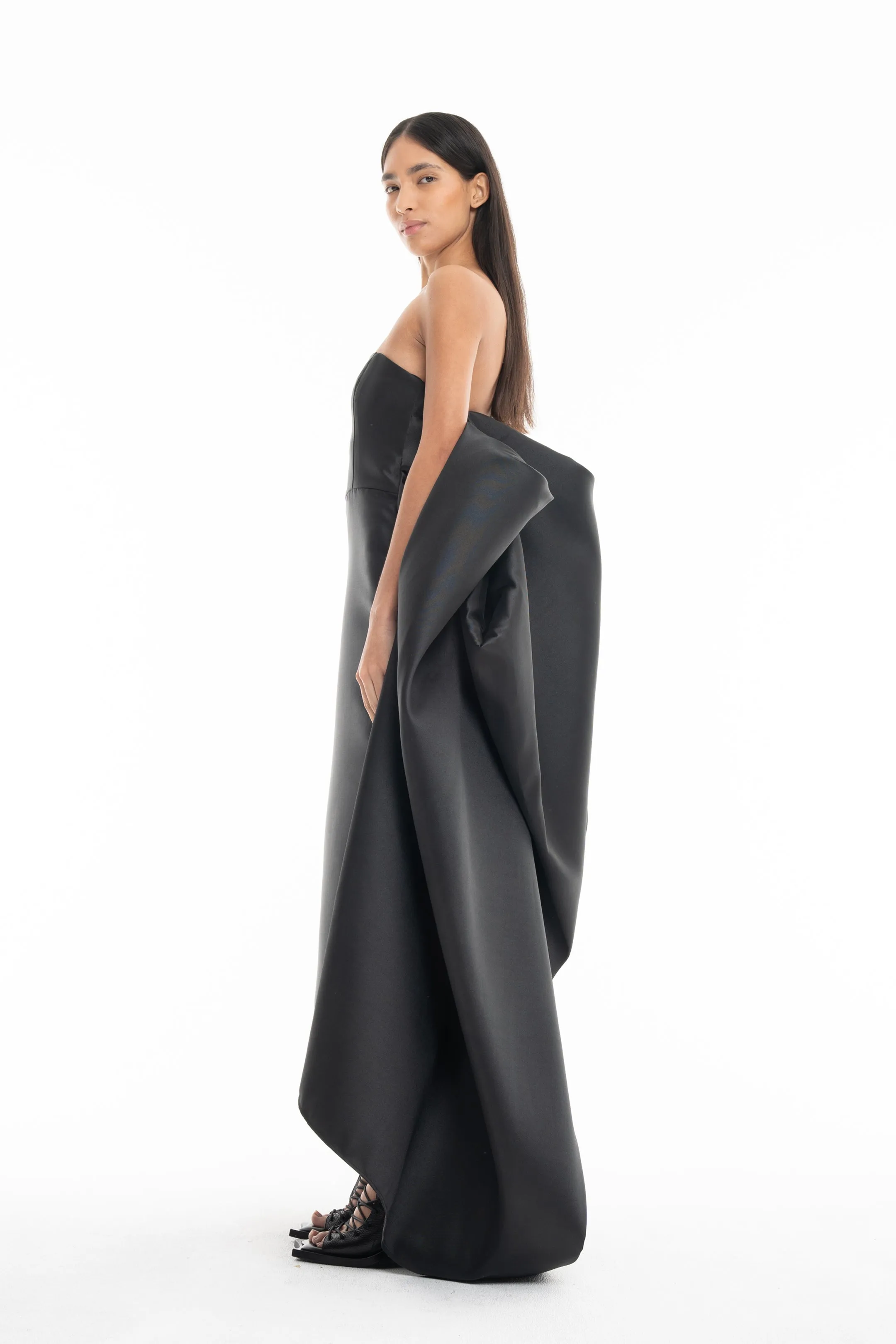 BLACK STRAPLESS DRESS WITH BACK DRAPE sold by Marques ’ Almeida product image thumbnail 4
