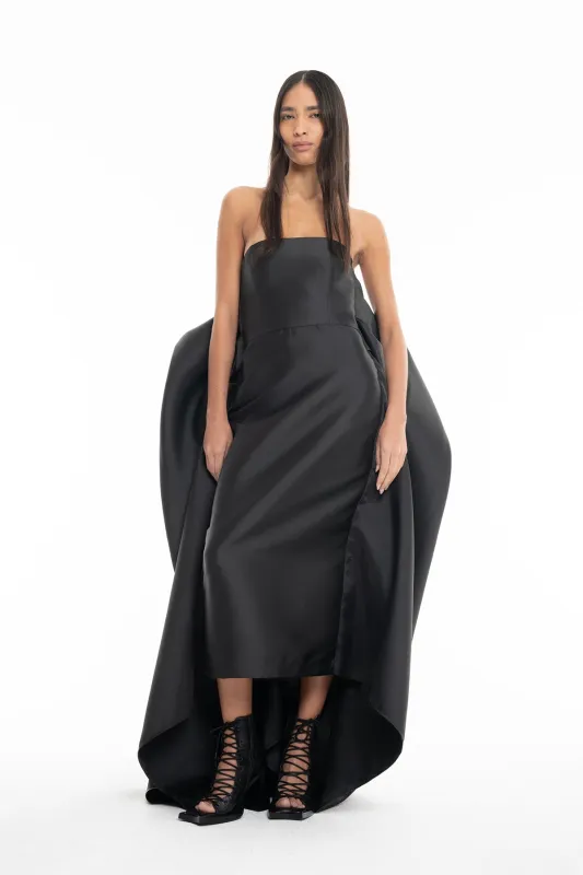 BLACK STRAPLESS DRESS WITH BACK DRAPE made by Marques ’ Almeida