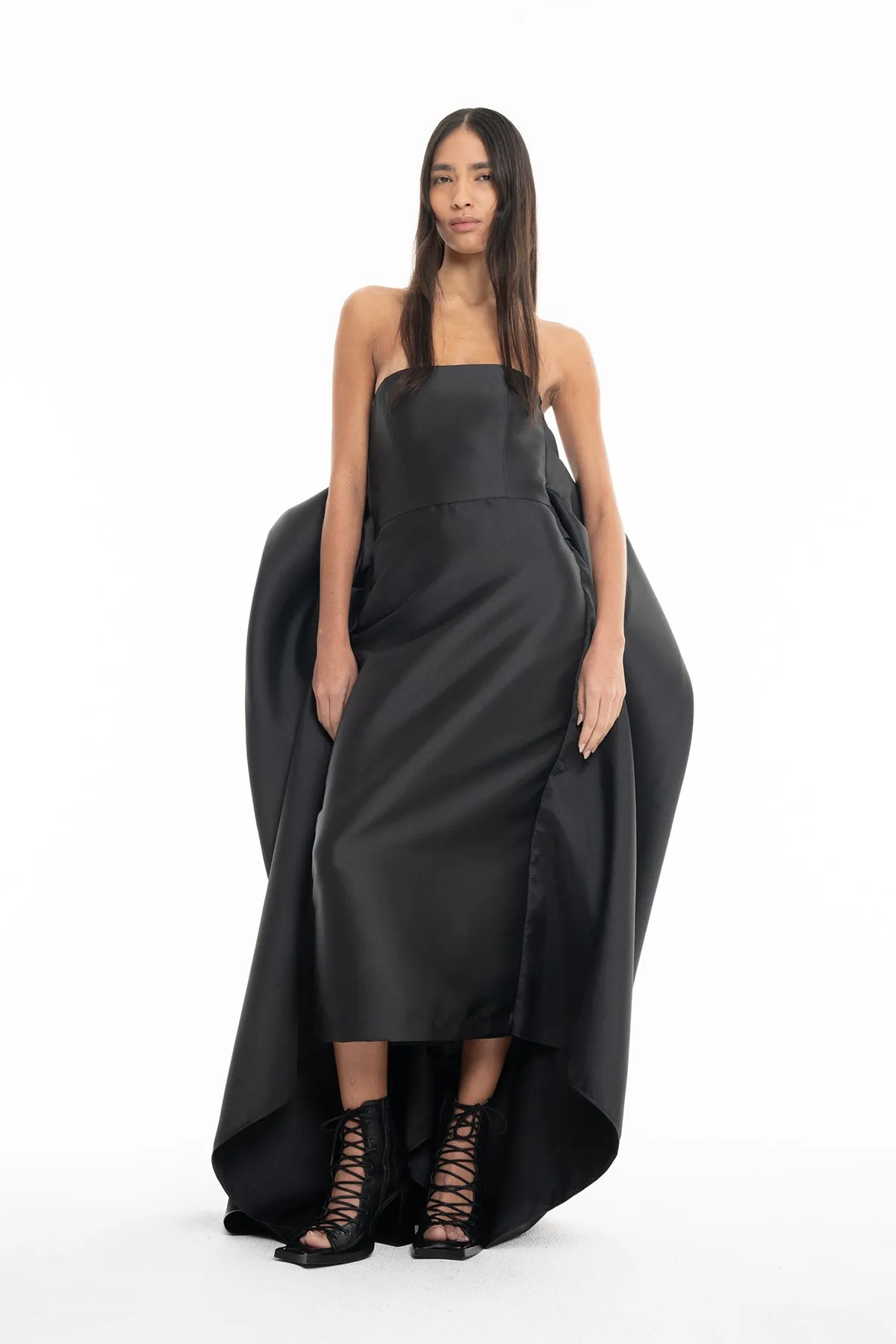 BLACK STRAPLESS DRESS WITH BACK DRAPE sold by Marques ’ Almeida