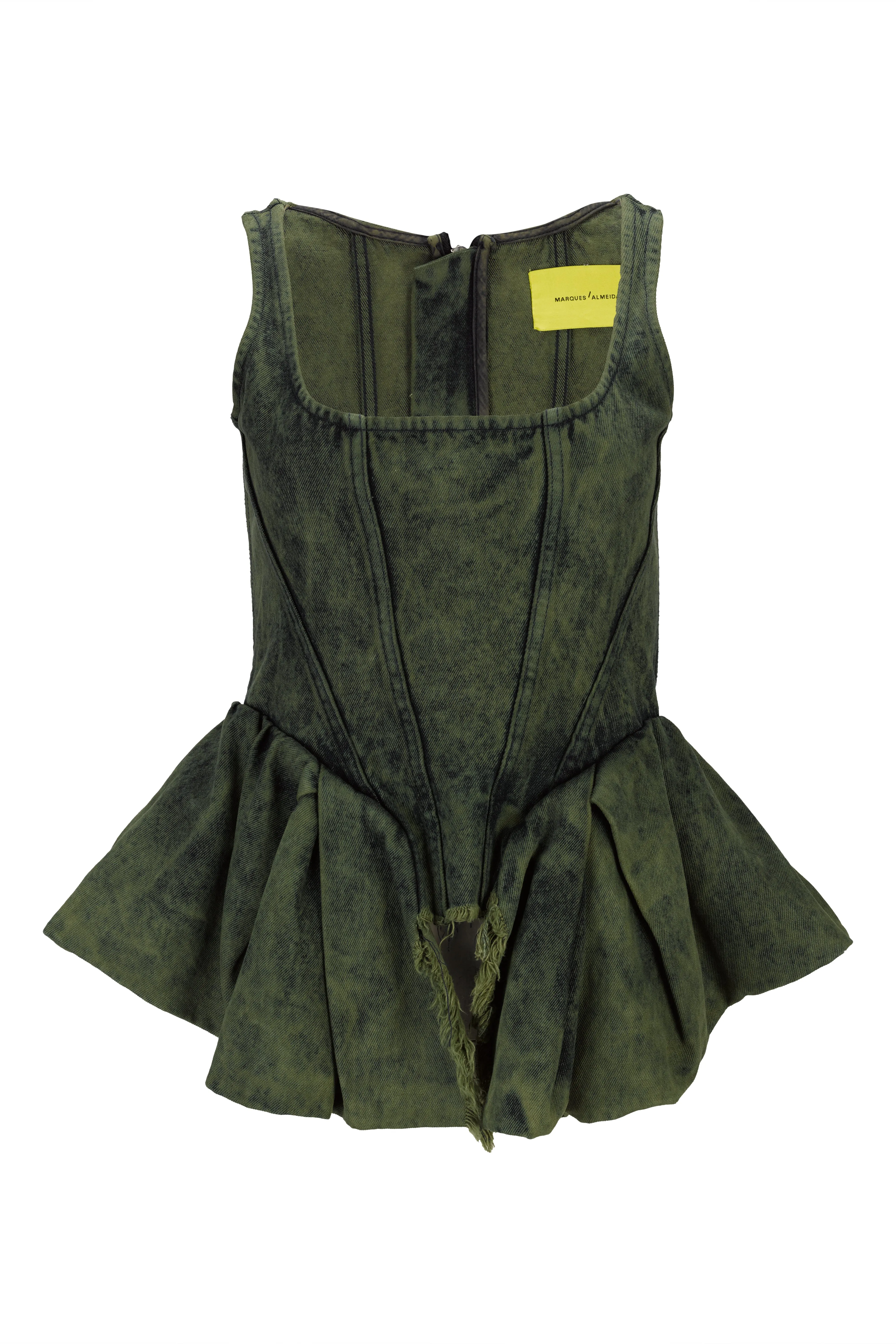 KHAKI OVERDYE DENIM PEPLUM CORSET TOP sold by Marques ’ Almeida product image thumbnail 2