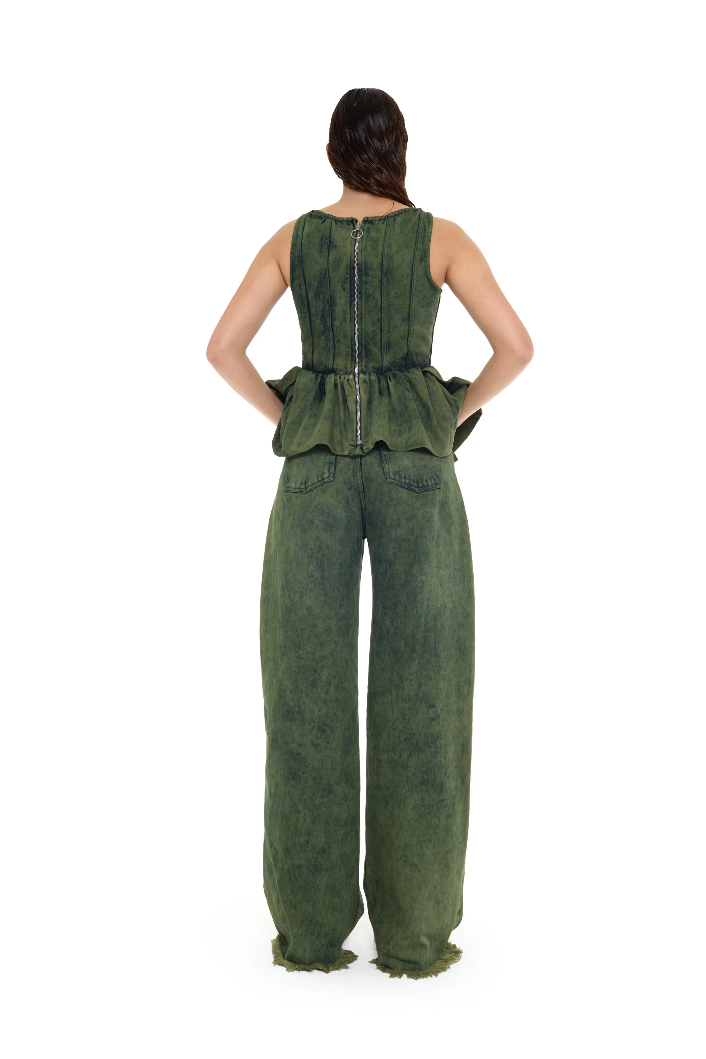 KHAKI OVERDYE DENIM PEPLUM CORSET TOP sold by Marques ’ Almeida product image thumbnail 3