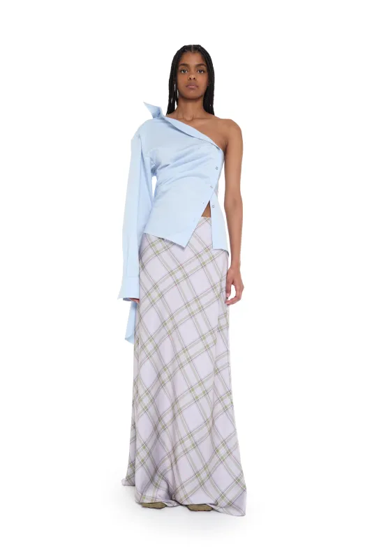 LILAC TARTAN SATIN LONG SKIRT made by Marques ’ Almeida