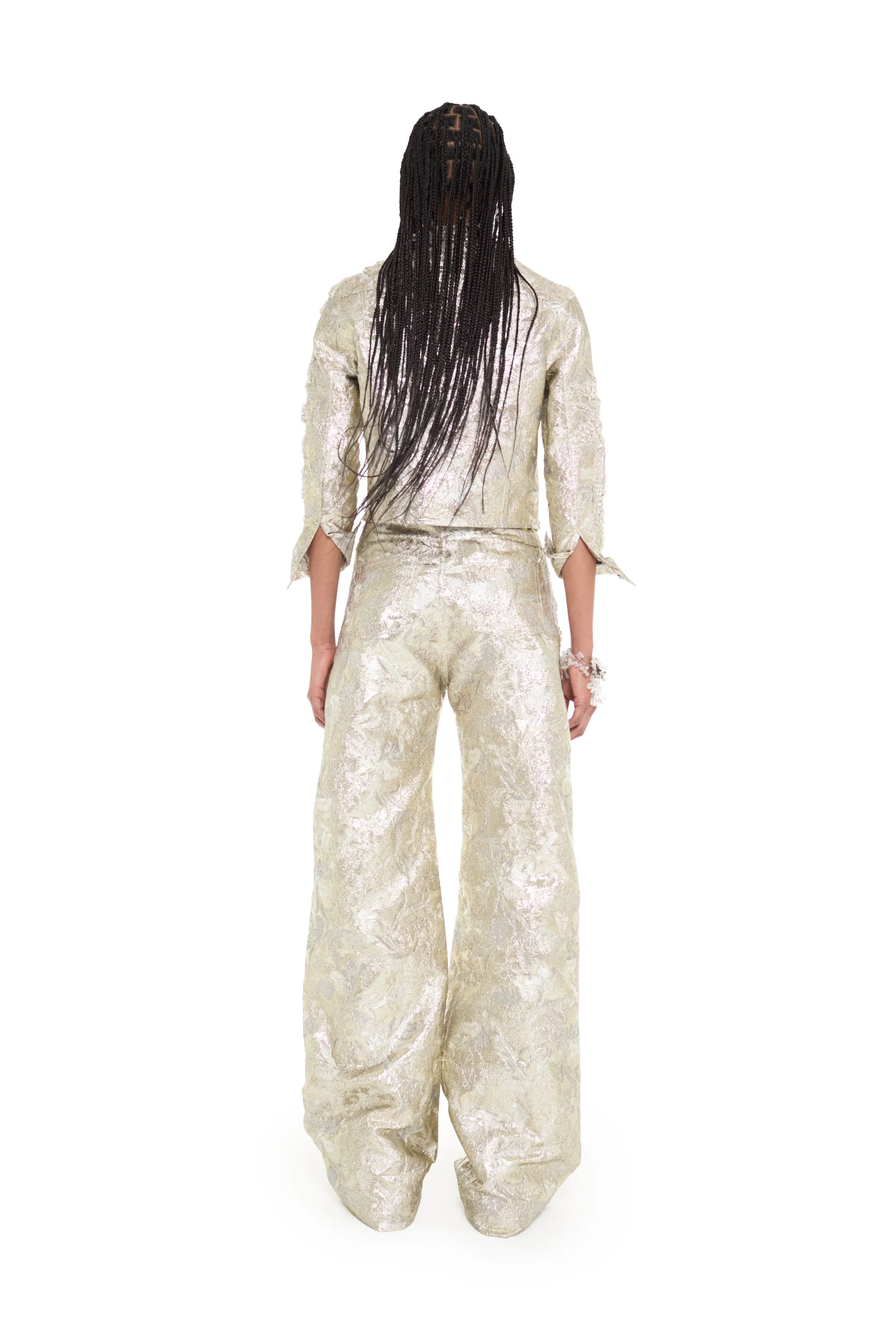 WHITE METALLIC BROCADE EMBELLISHED SLIM FITTED JACKET sold by Marques ’ Almeida product image thumbnail 3