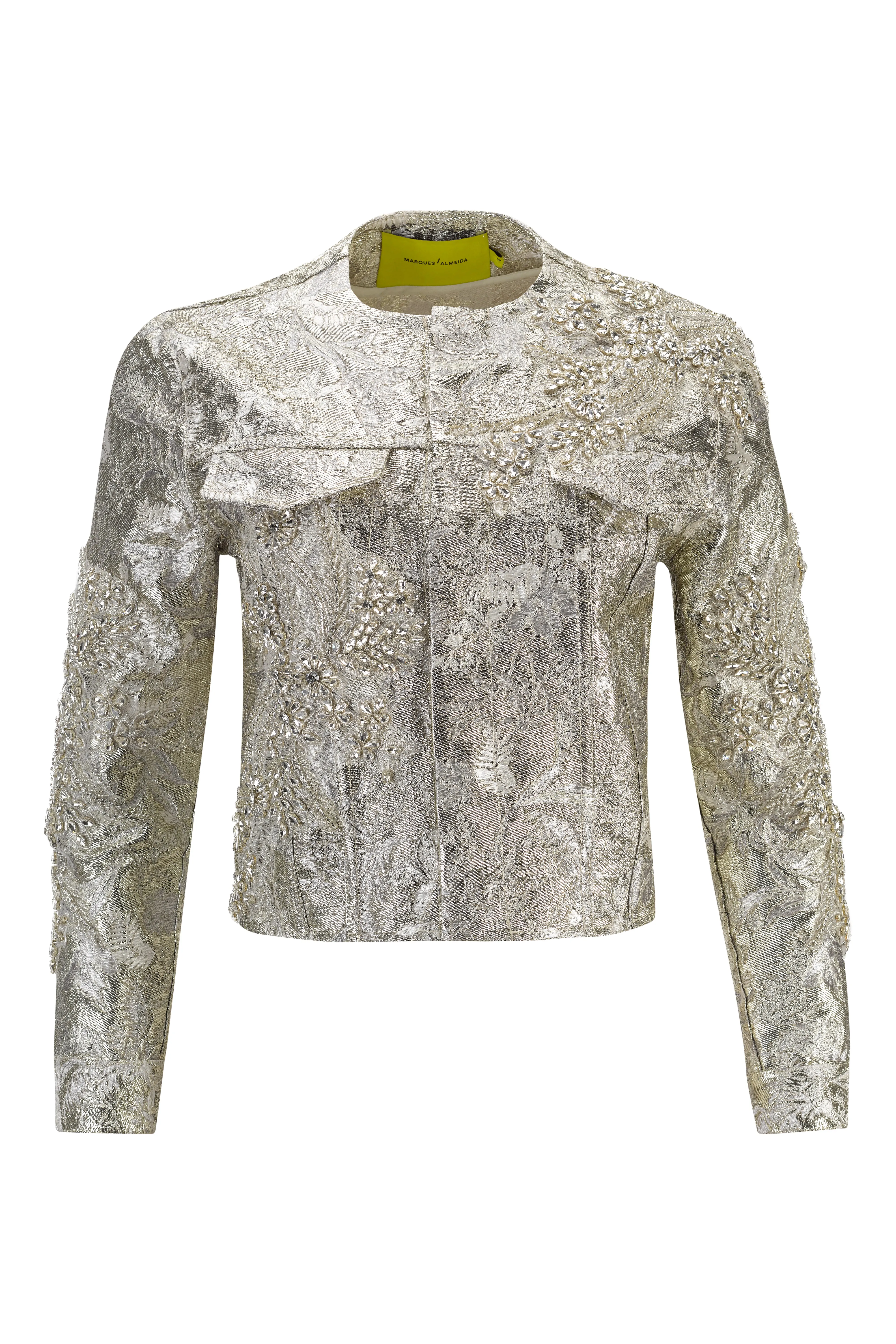 WHITE METALLIC BROCADE EMBELLISHED SLIM FITTED JACKET sold by Marques ’ Almeida product image thumbnail 2