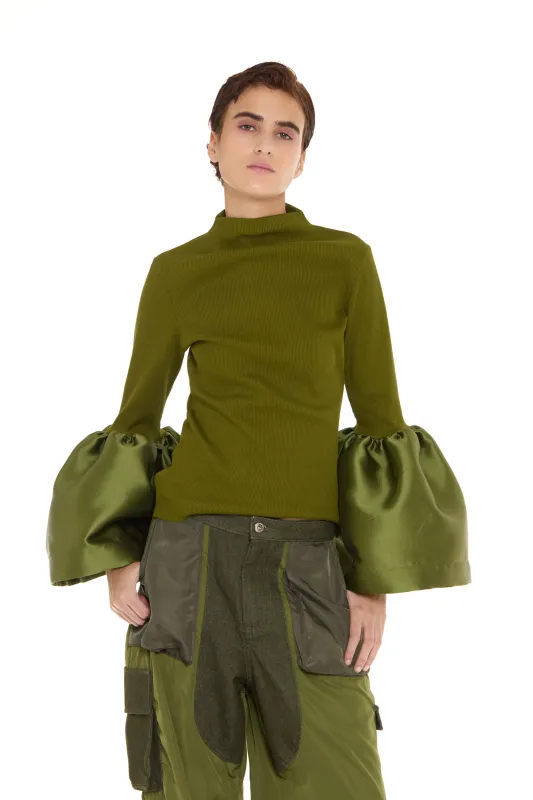 KHAKI TURTLENECK PUFF SLEEVE TOP made by Marques ’ Almeida
