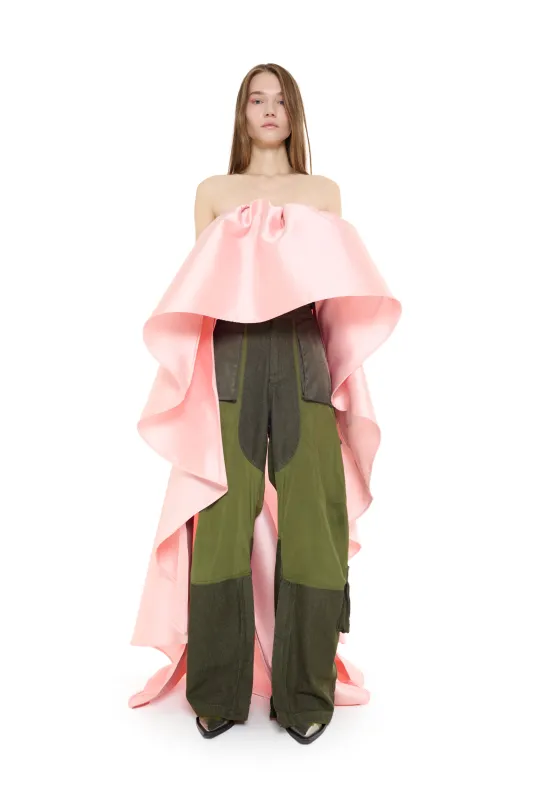 LIGHT PINK MIKADO PLEATED STRAPLESS TRAIN TOP made by Marques ’ Almeida