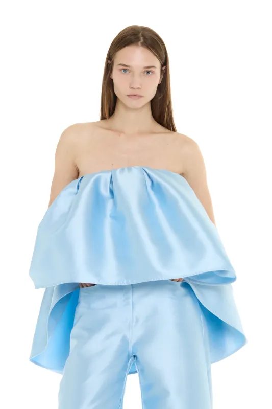 LIGHT BLUE MIKADO STRAPLESS PLEATED PUFF TOP made by Marques ’ Almeida