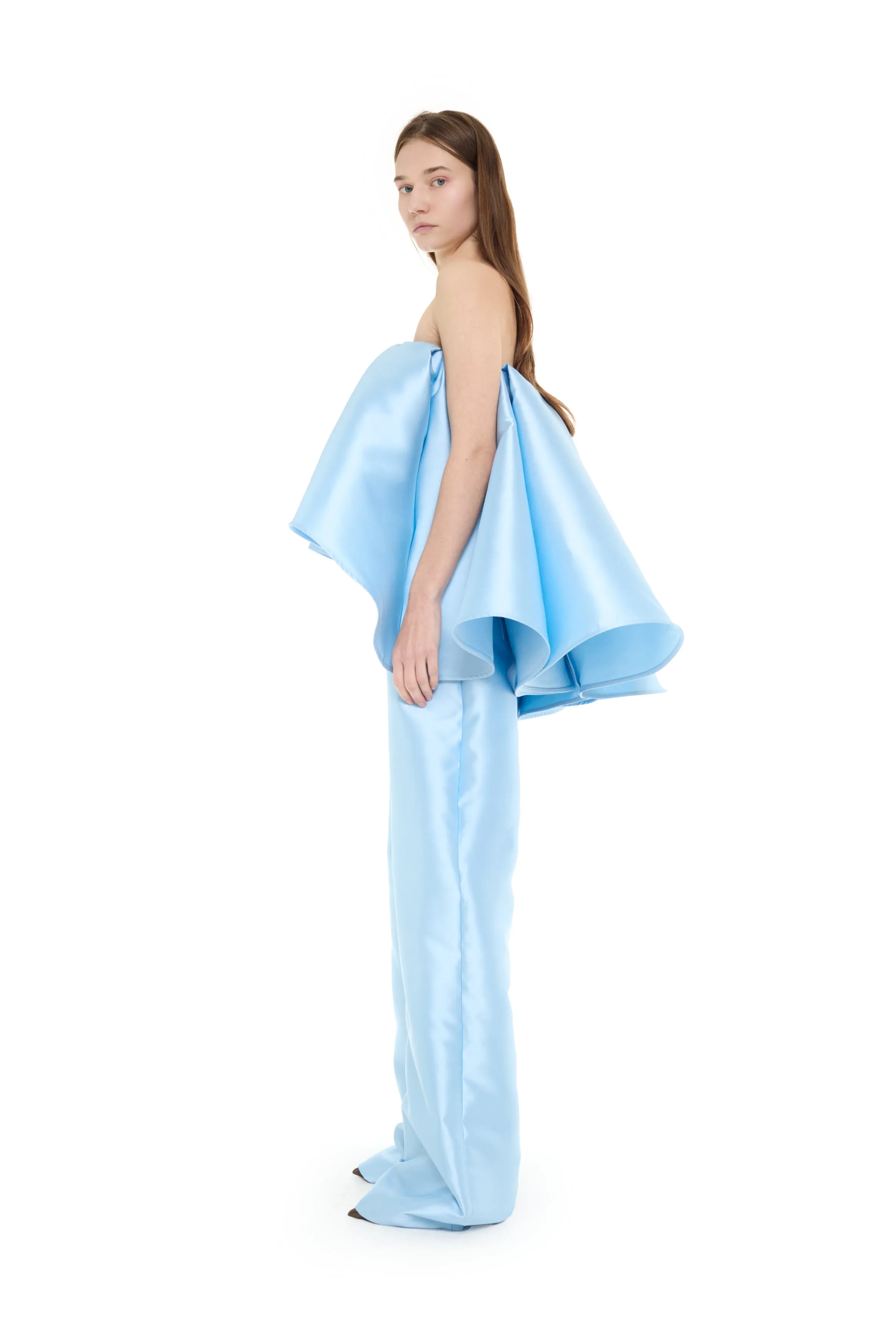 LIGHT BLUE MIKADO STRAPLESS PLEATED PUFF TOP sold by Marques ’ Almeida product image thumbnail 4