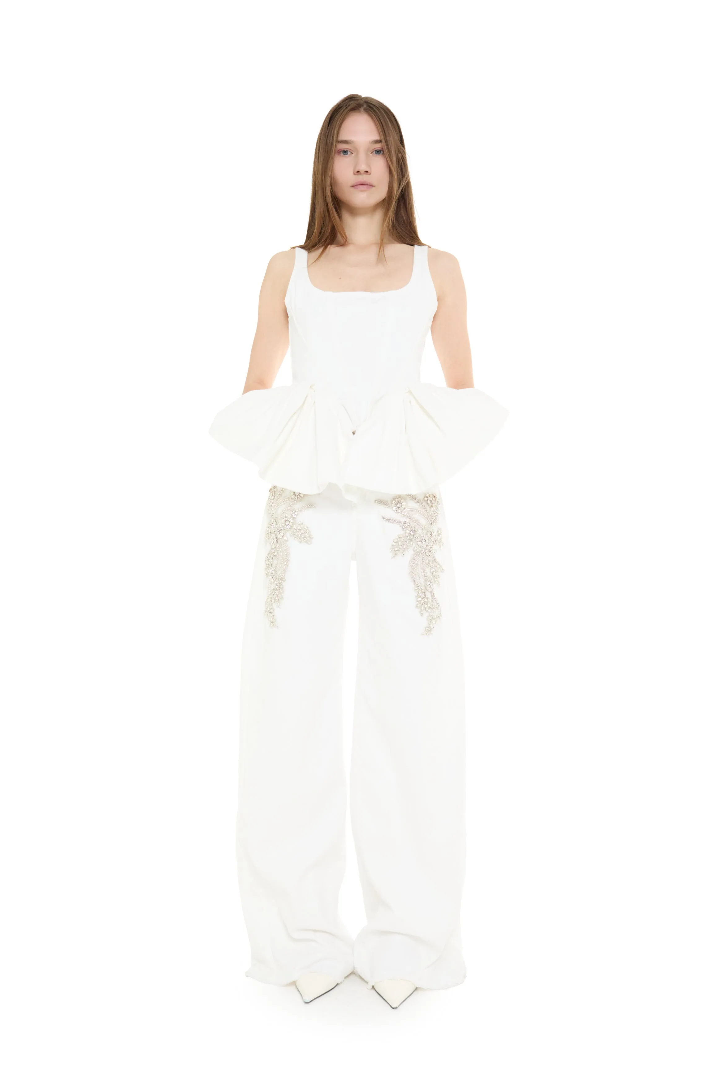 WHITE DRILL PEPLUM CORSET TOP sold by Marques ’ Almeida product image thumbnail 4