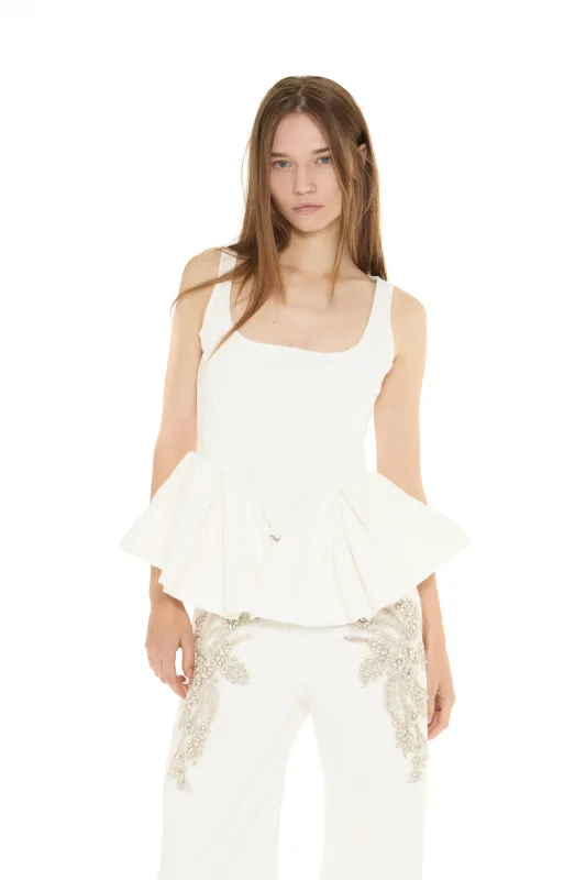 WHITE DRILL PEPLUM CORSET TOP made by Marques ’ Almeida