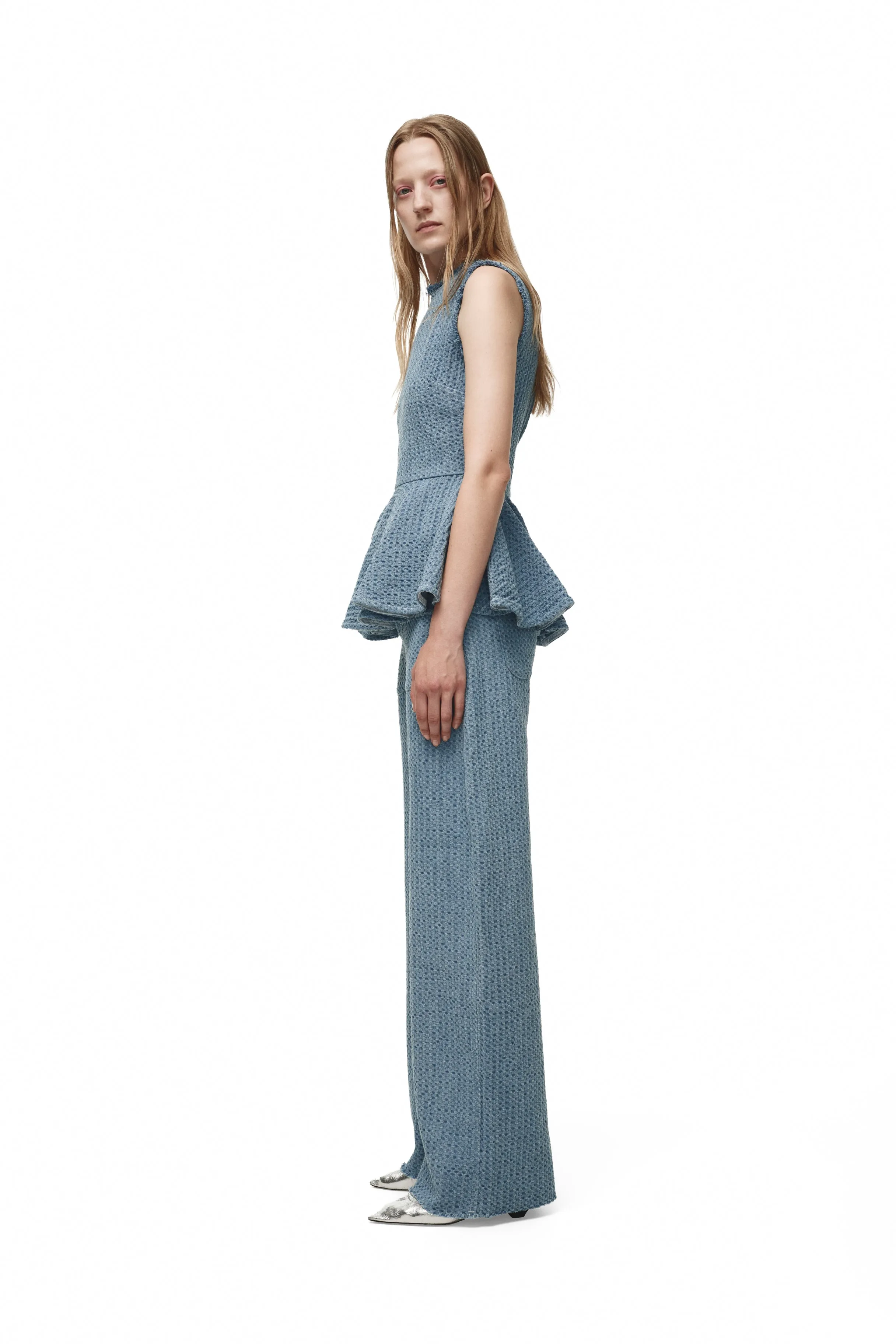BLUE TWEED DENIM ROUND NECK PEPLUM TOP sold by Marques ’ Almeida product image thumbnail 5