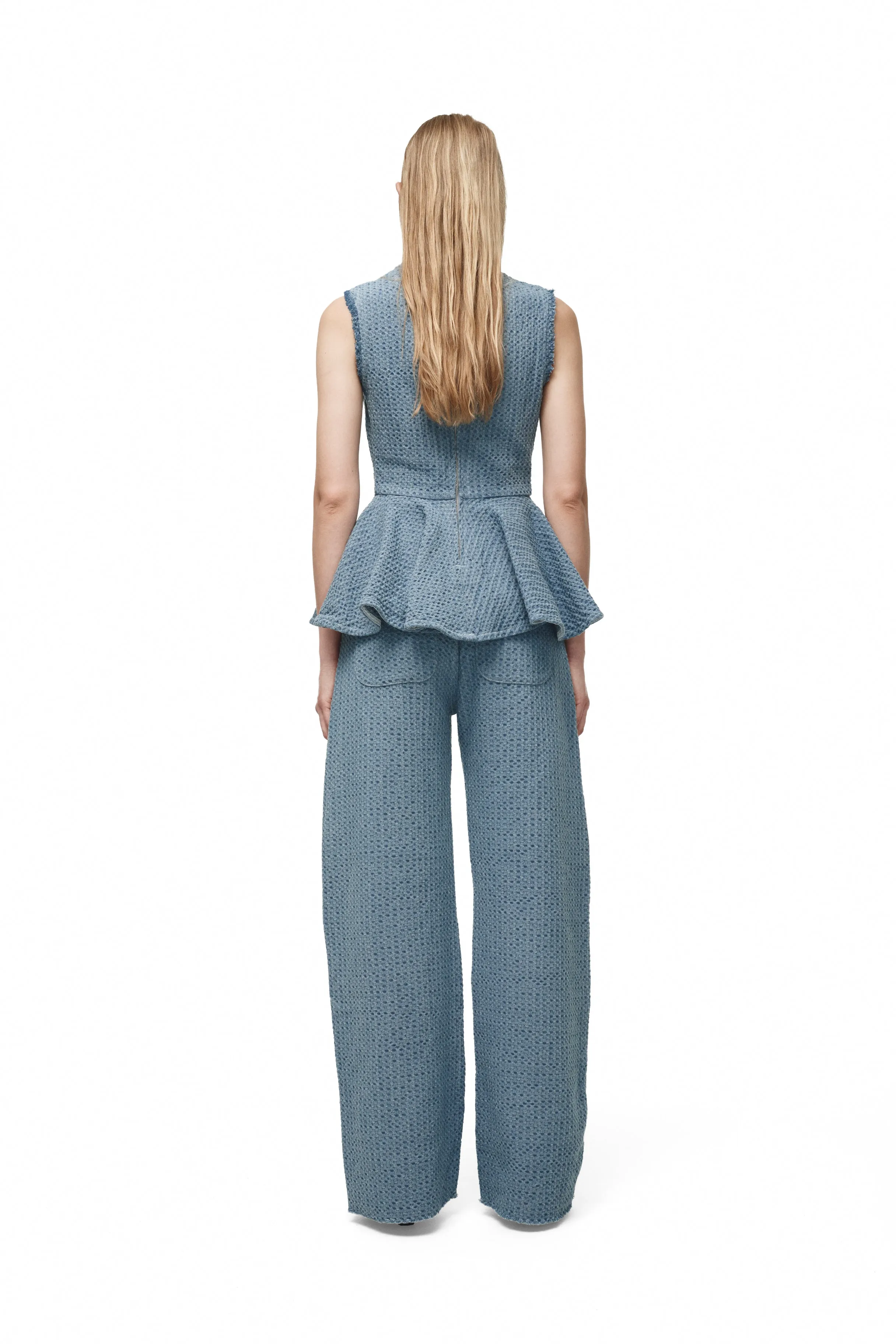 BLUE TWEED DENIM ROUND NECK PEPLUM TOP sold by Marques ’ Almeida product image thumbnail 3