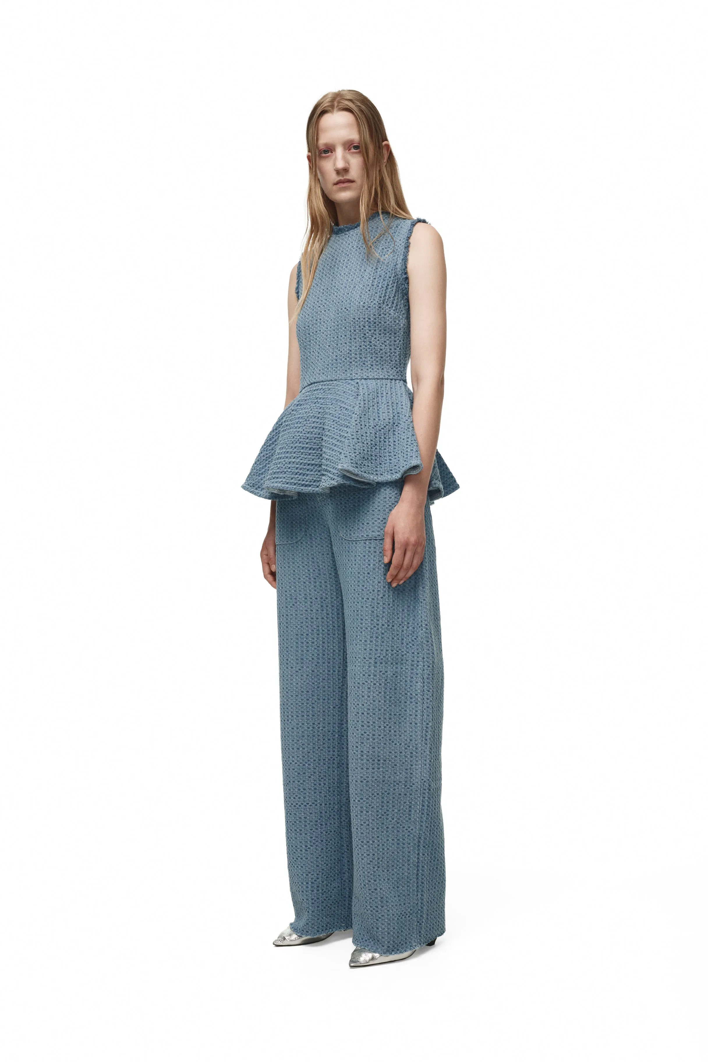 BLUE TWEED DENIM ROUND NECK PEPLUM TOP sold by Marques ’ Almeida product image thumbnail 4