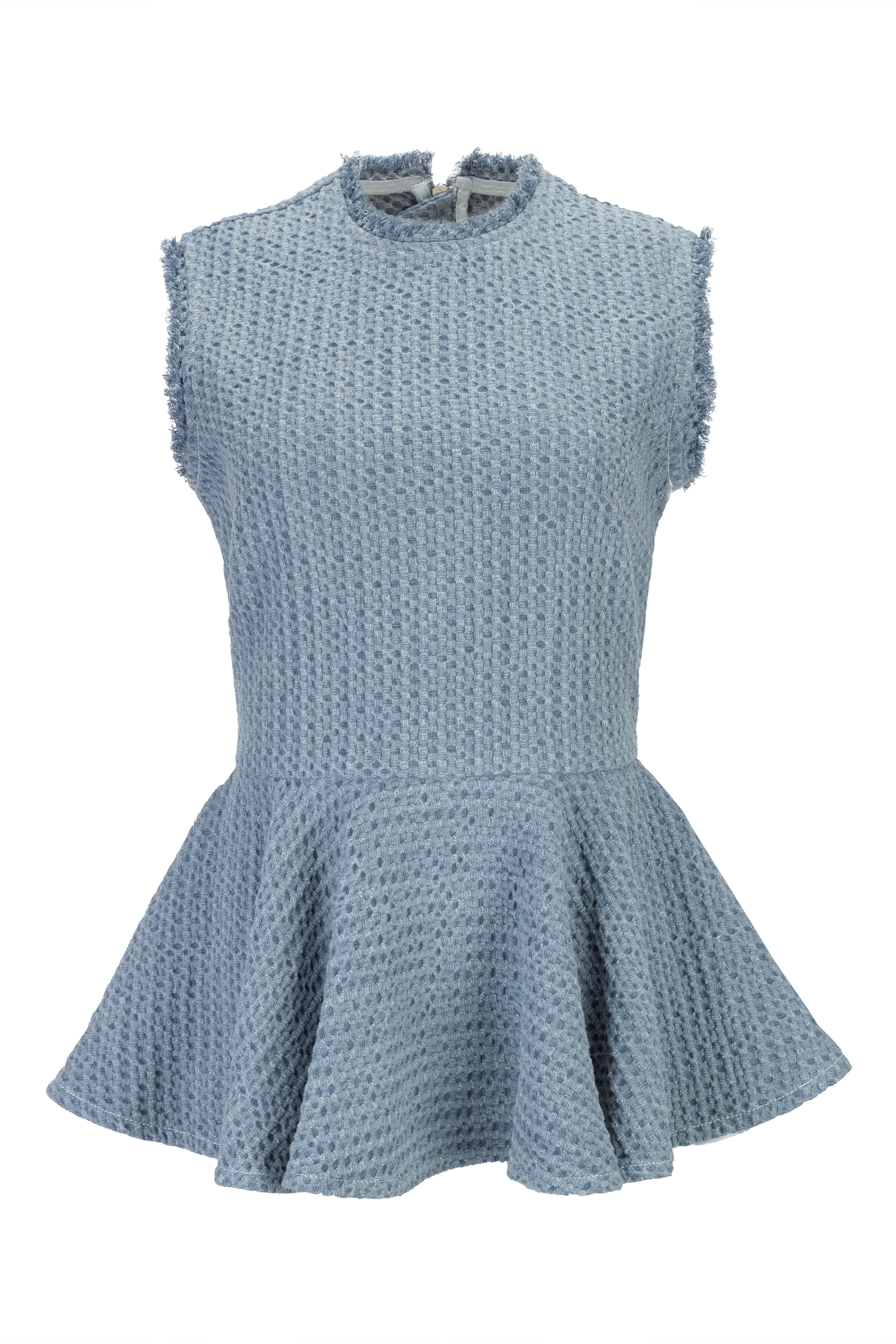 BLUE TWEED DENIM ROUND NECK PEPLUM TOP sold by Marques ’ Almeida product image thumbnail 2