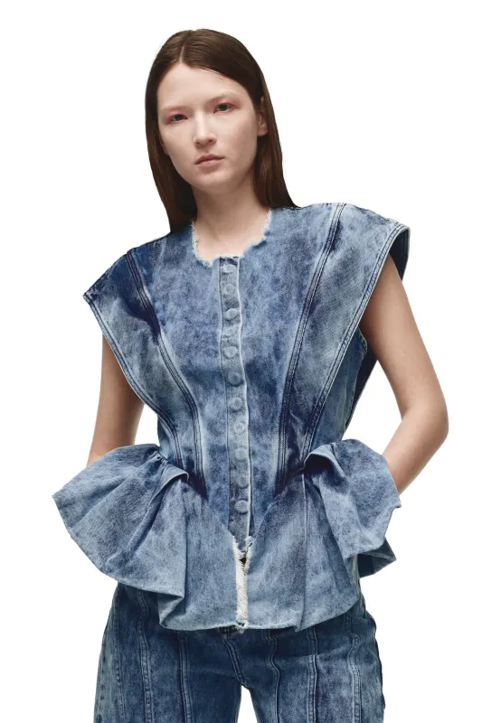 BLUE ACID WASH STRUCTURE SHOULDER CINCHED TOP made by Marques ’ Almeida