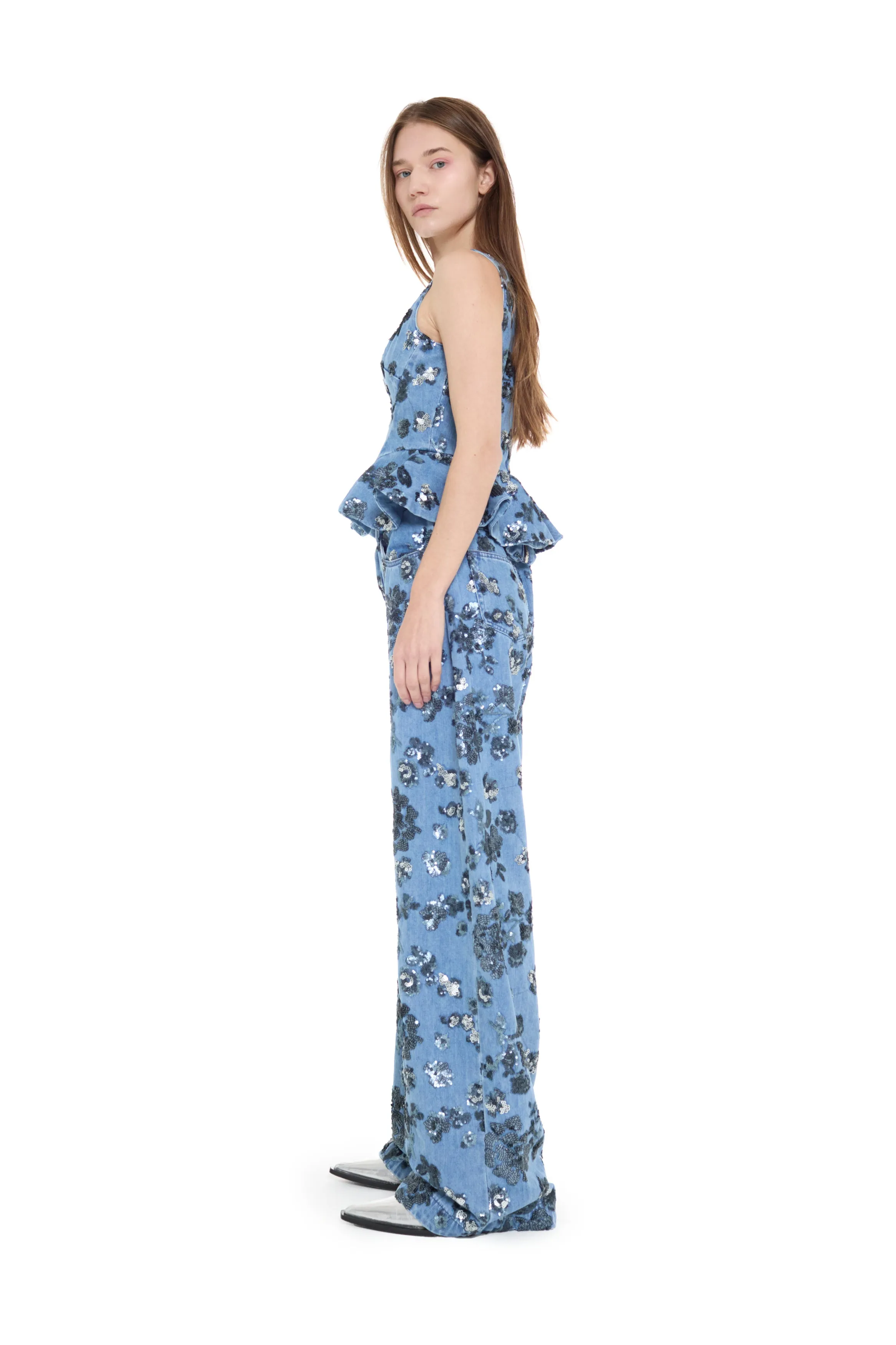 LIGHT BLUE SEQUIN EMBROIDERED BOYFRIEND TROUSERS sold by Marques ’ Almeida product image thumbnail 4