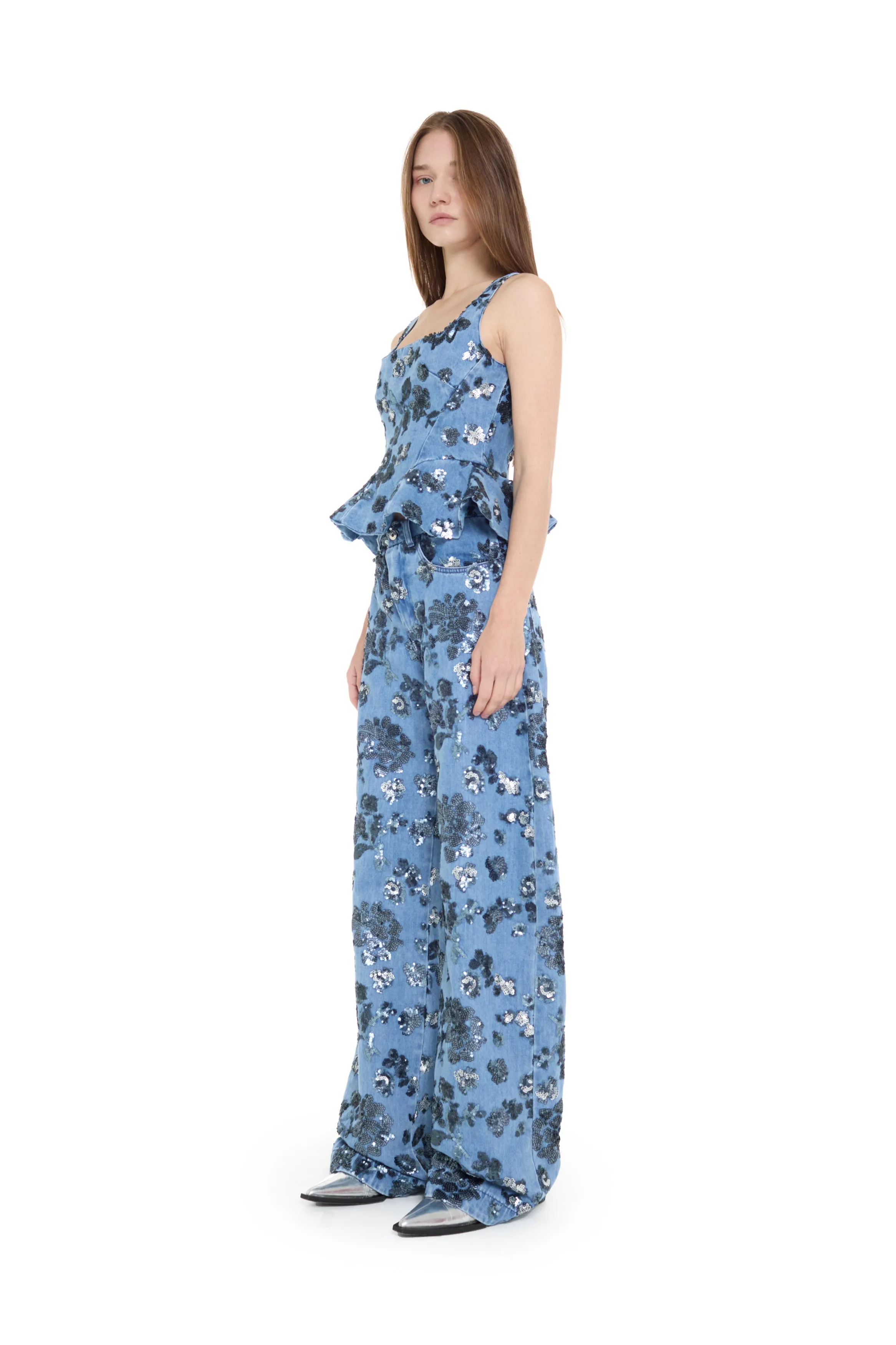 LIGHT BLUE SEQUIN EMBROIDERED BOYFRIEND TROUSERS sold by Marques ’ Almeida product image thumbnail 3