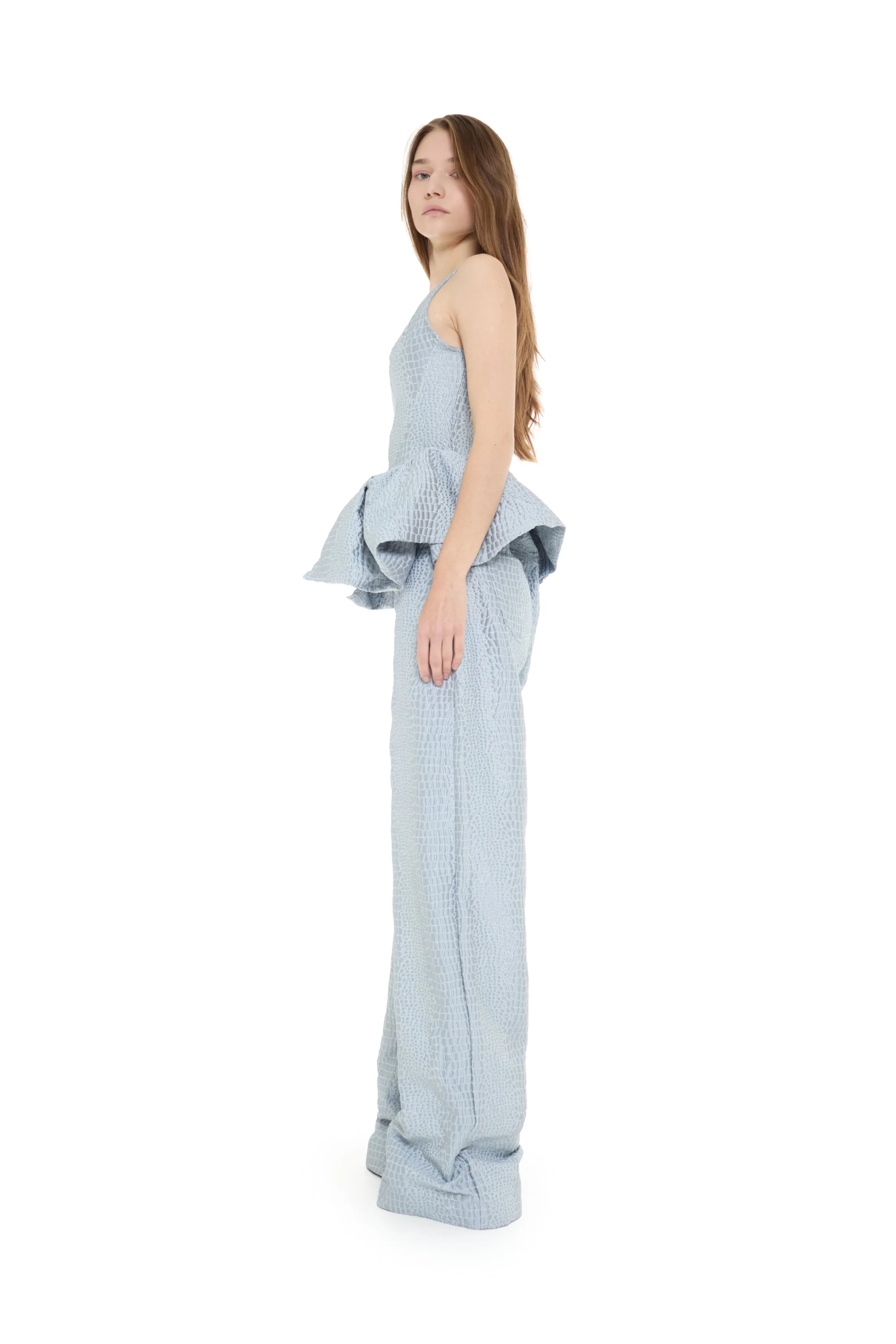 LIGHT BLUE TEXTURED BROCADE BOYFRIEND TROUSERS sold by Marques ’ Almeida product image thumbnail 4