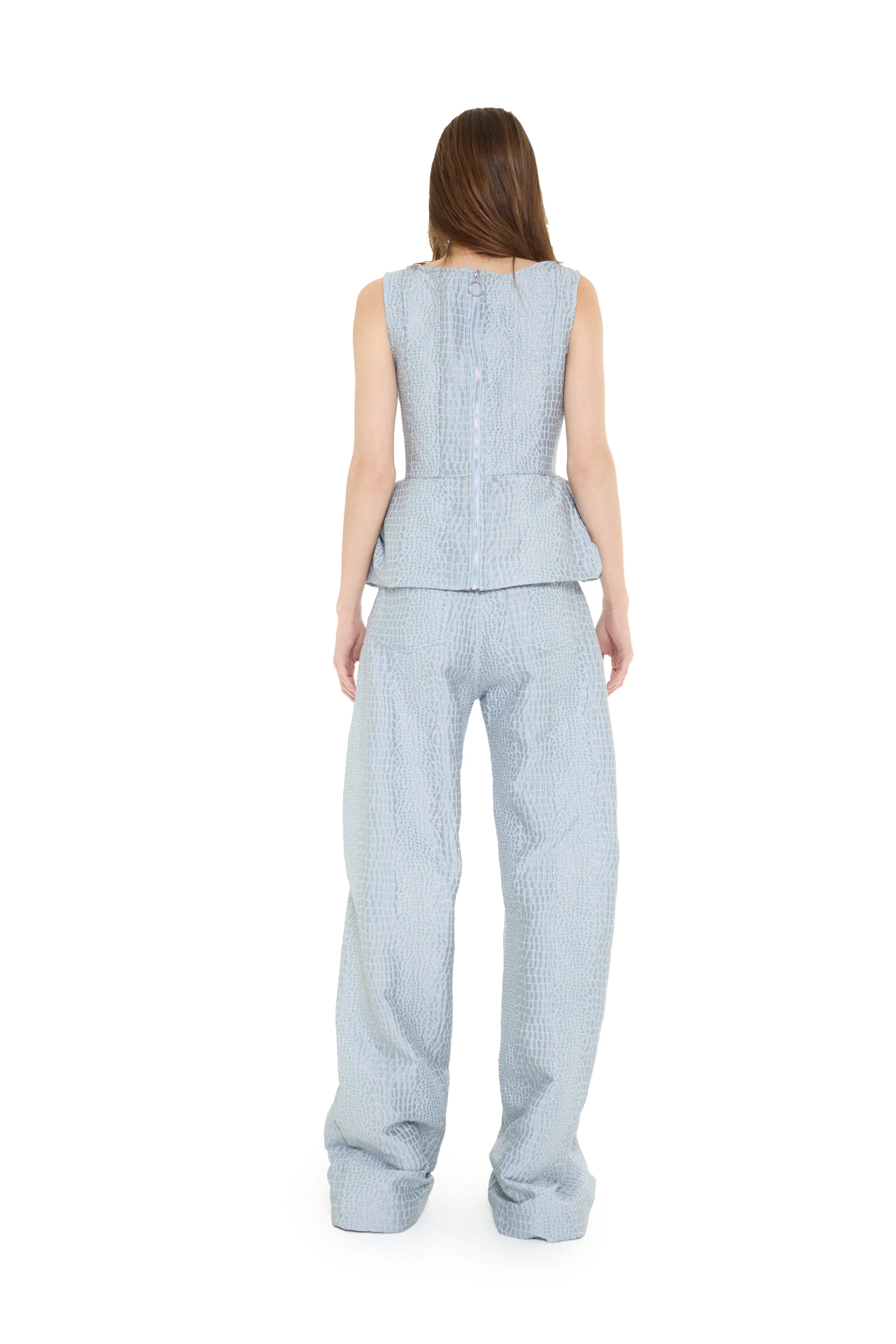 LIGHT BLUE TEXTURED BROCADE BOYFRIEND TROUSERS sold by Marques ’ Almeida product image thumbnail 2