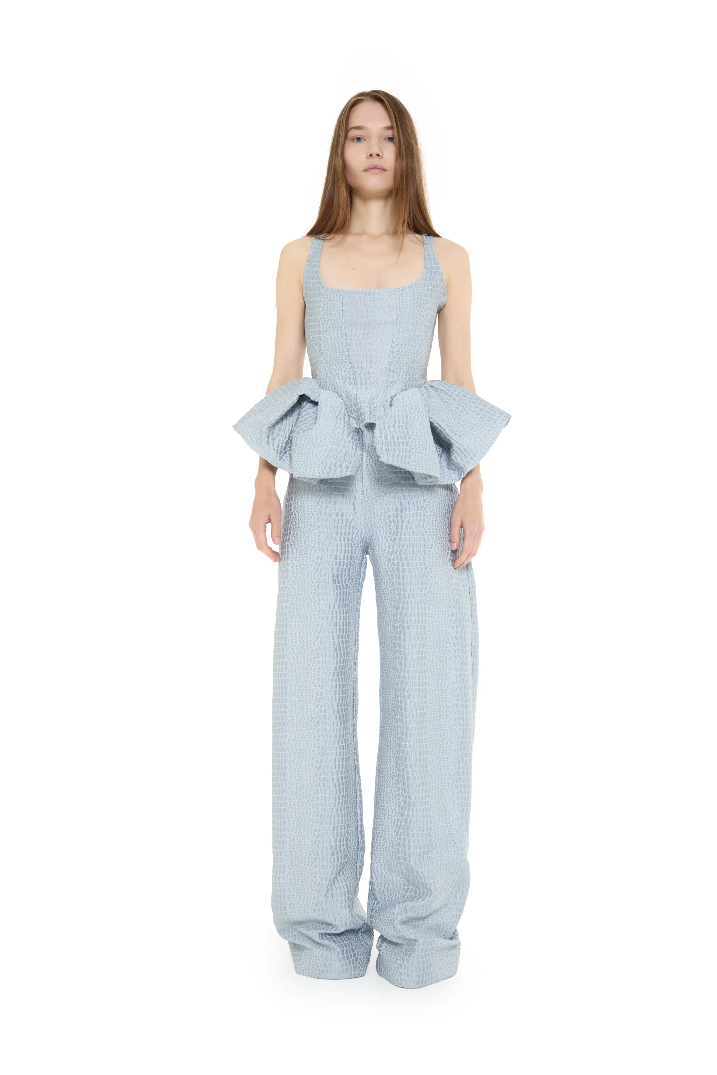 LIGHT BLUE TEXTURED BROCADE BOYFRIEND TROUSERS sold by Marques ’ Almeida product image thumbnail 5