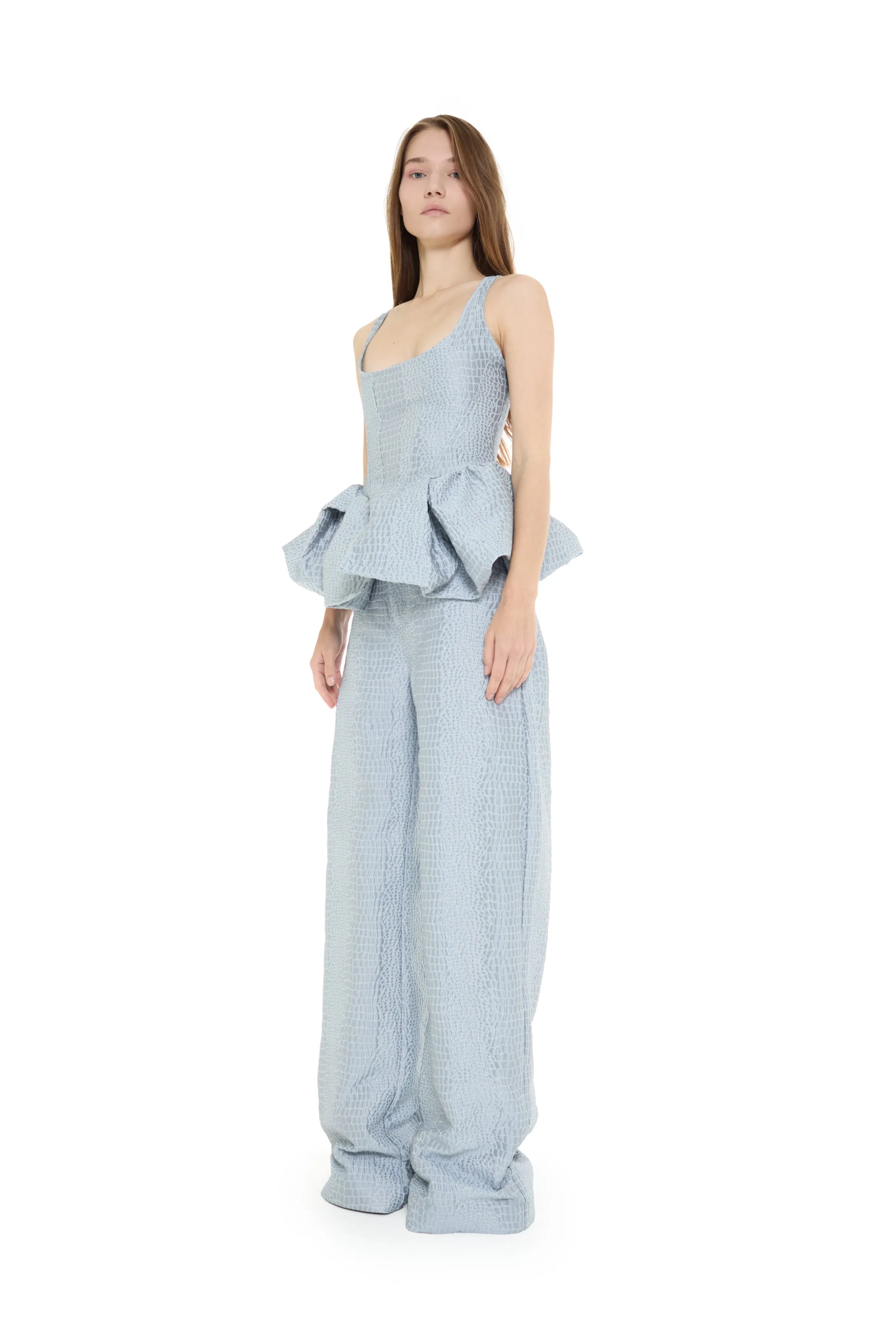 LIGHT BLUE TEXTURED BROCADE BOYFRIEND TROUSERS sold by Marques ’ Almeida product image thumbnail 3