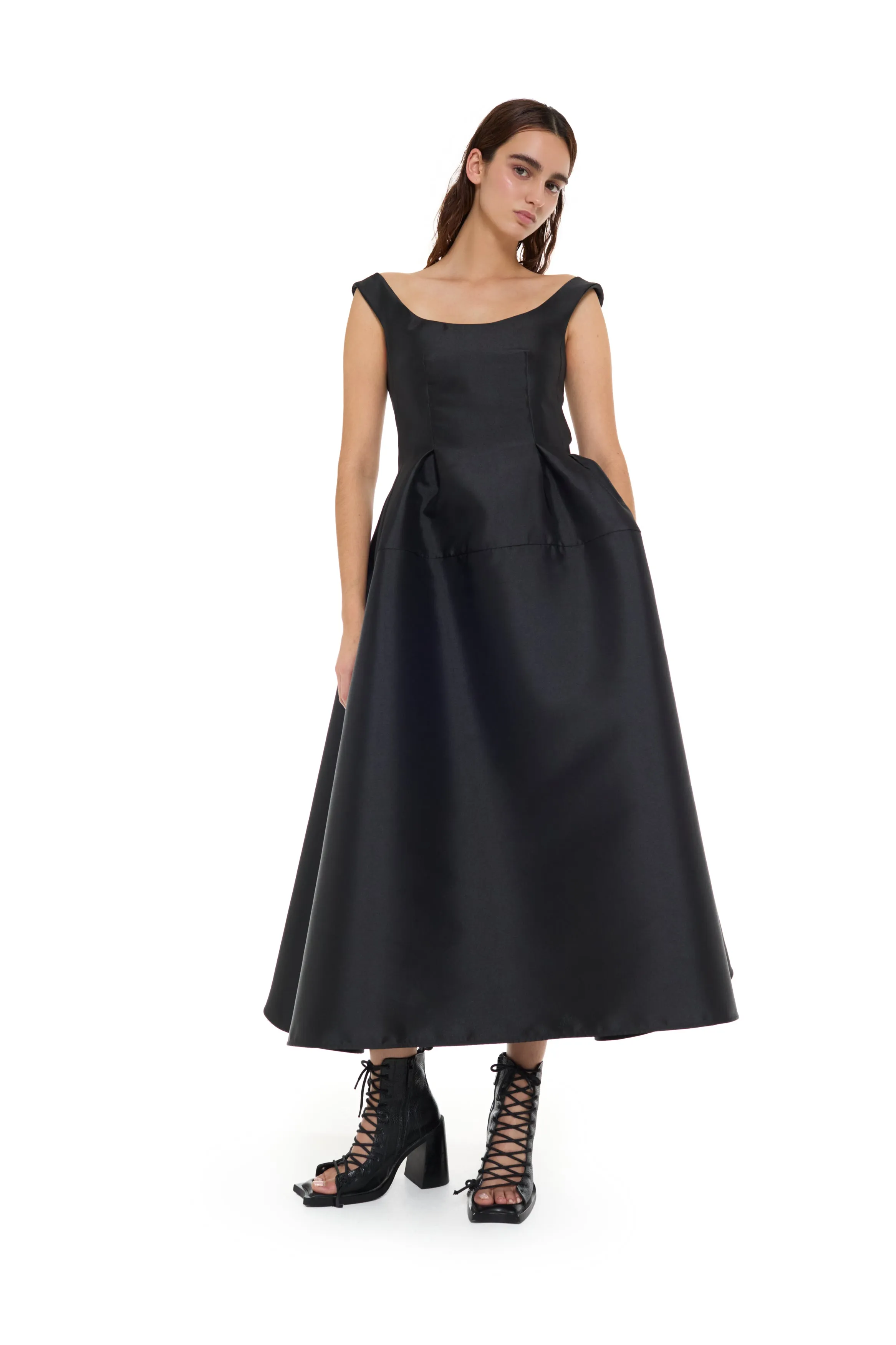 BLACK MIKADO OFF-SHOULDER MIDI DRESS sold by Marques ’ Almeida product image thumbnail 5