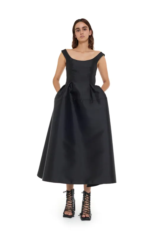 BLACK MIKADO OFF-SHOULDER MIDI DRESS made by Marques ’ Almeida