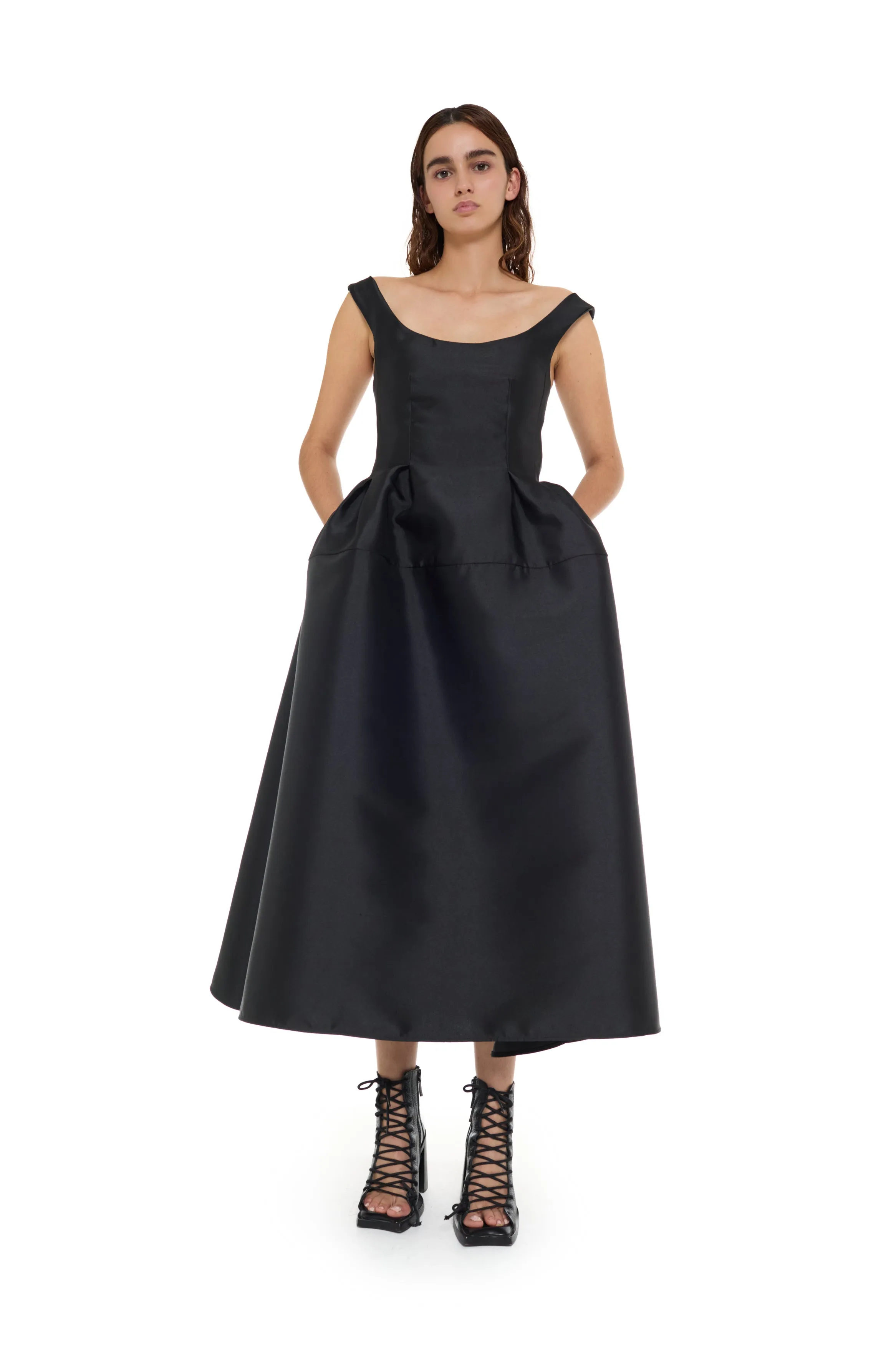 BLACK MIKADO OFF-SHOULDER MIDI DRESS sold by Marques ’ Almeida
