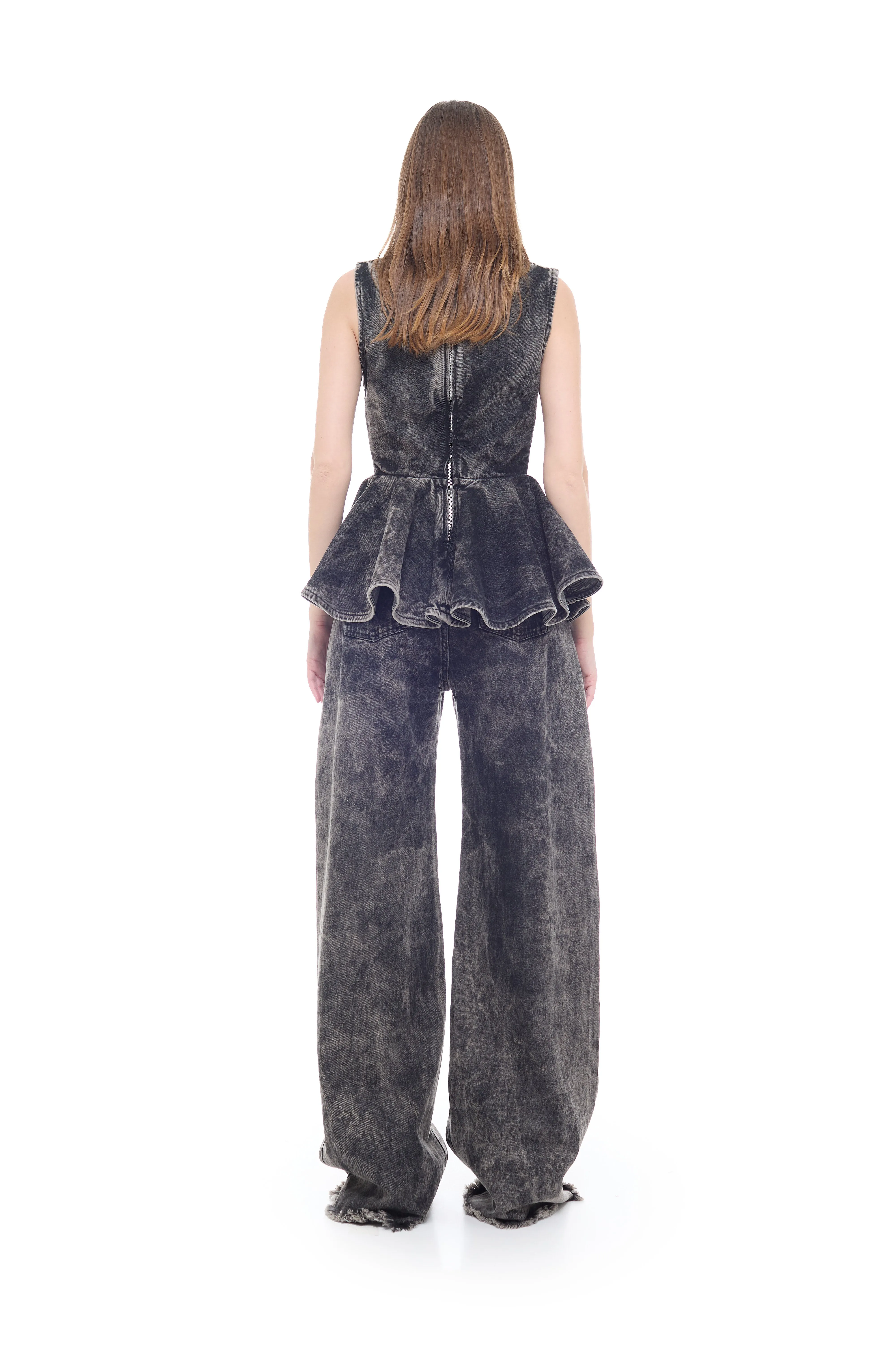 BLACK ACID WASH DENIM ROUND NECK PEPLUM TOP sold by Marques ’ Almeida product image thumbnail 3