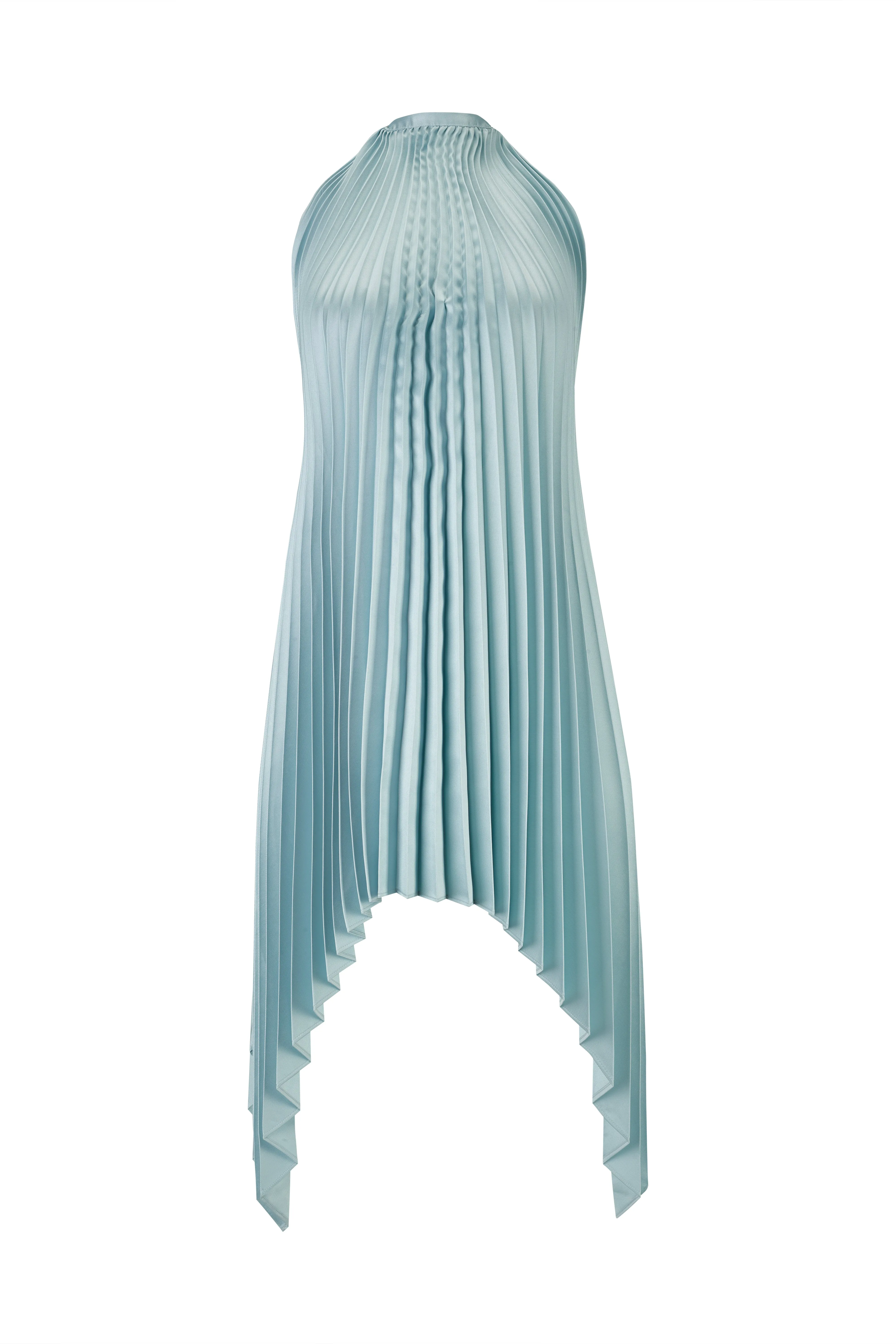 LIGHT BLUE PLEATED MIKADO HALTERNECK MINI DRESS sold by Marques ’ Almeida product image thumbnail 2