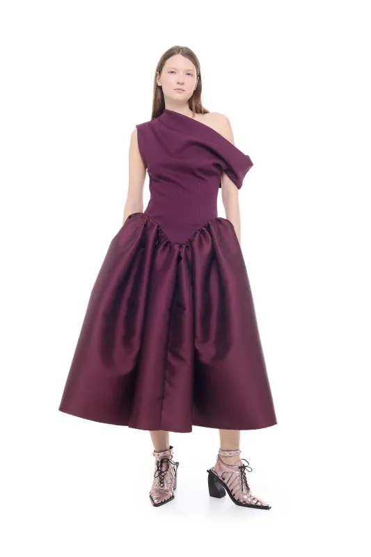 BURGUNDY OFF SHOULDER PRINCESS DRESS made by Marques ’ Almeida