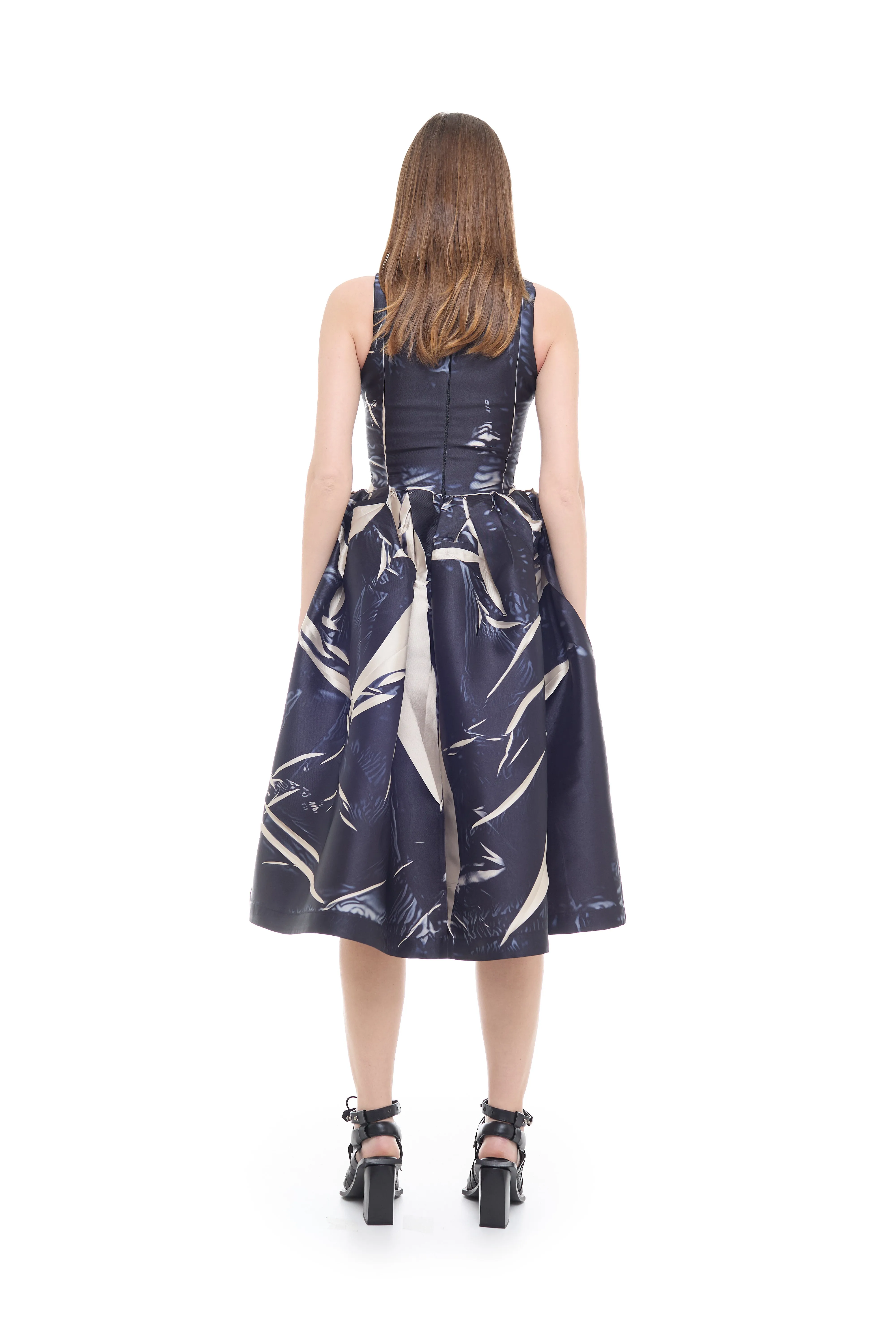 BLACK PRINTED MIKADO SLEEVELESS PUFF DRESS sold by Marques ’ Almeida product image thumbnail 3