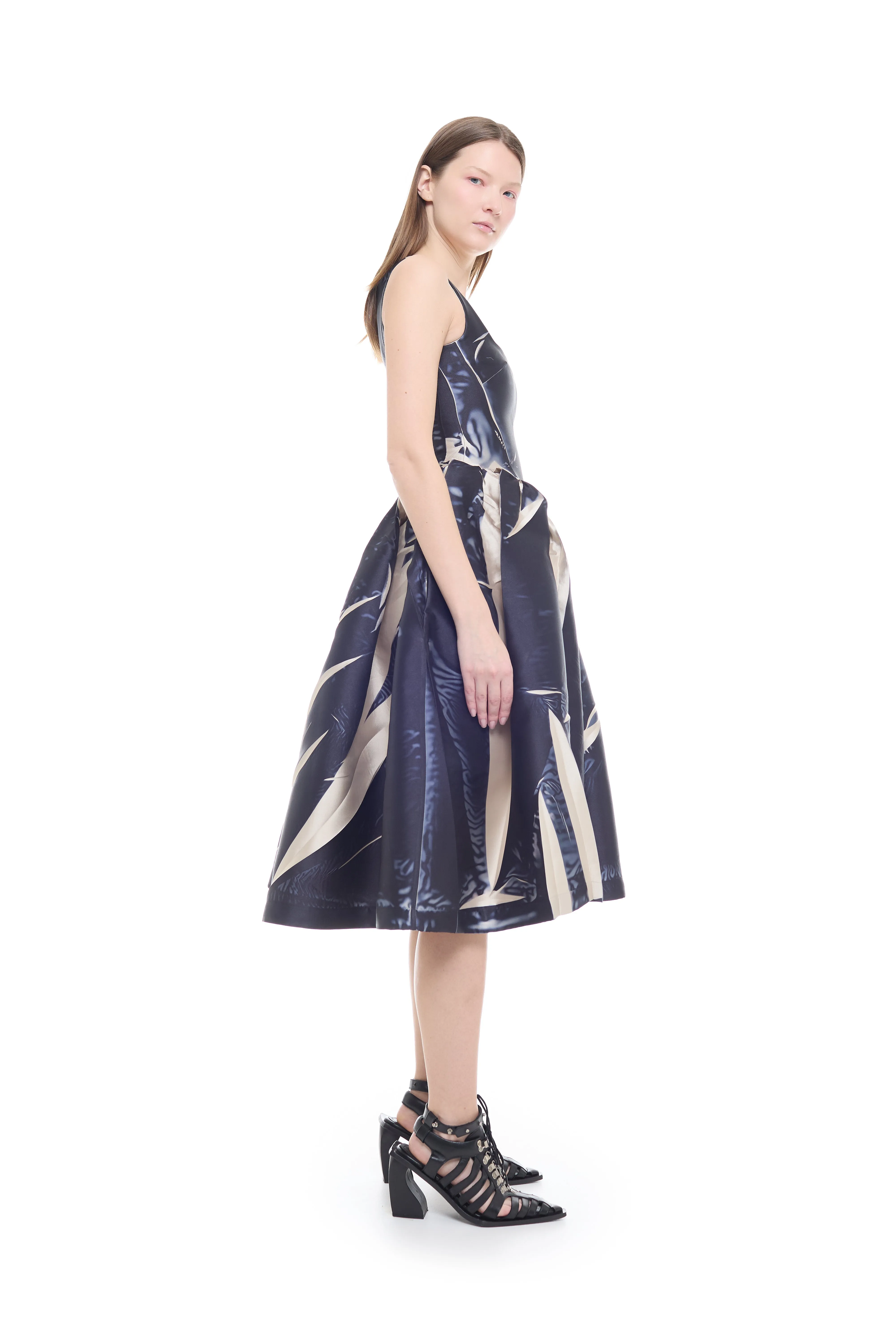 BLACK PRINTED MIKADO SLEEVELESS PUFF DRESS sold by Marques ’ Almeida product image thumbnail 5