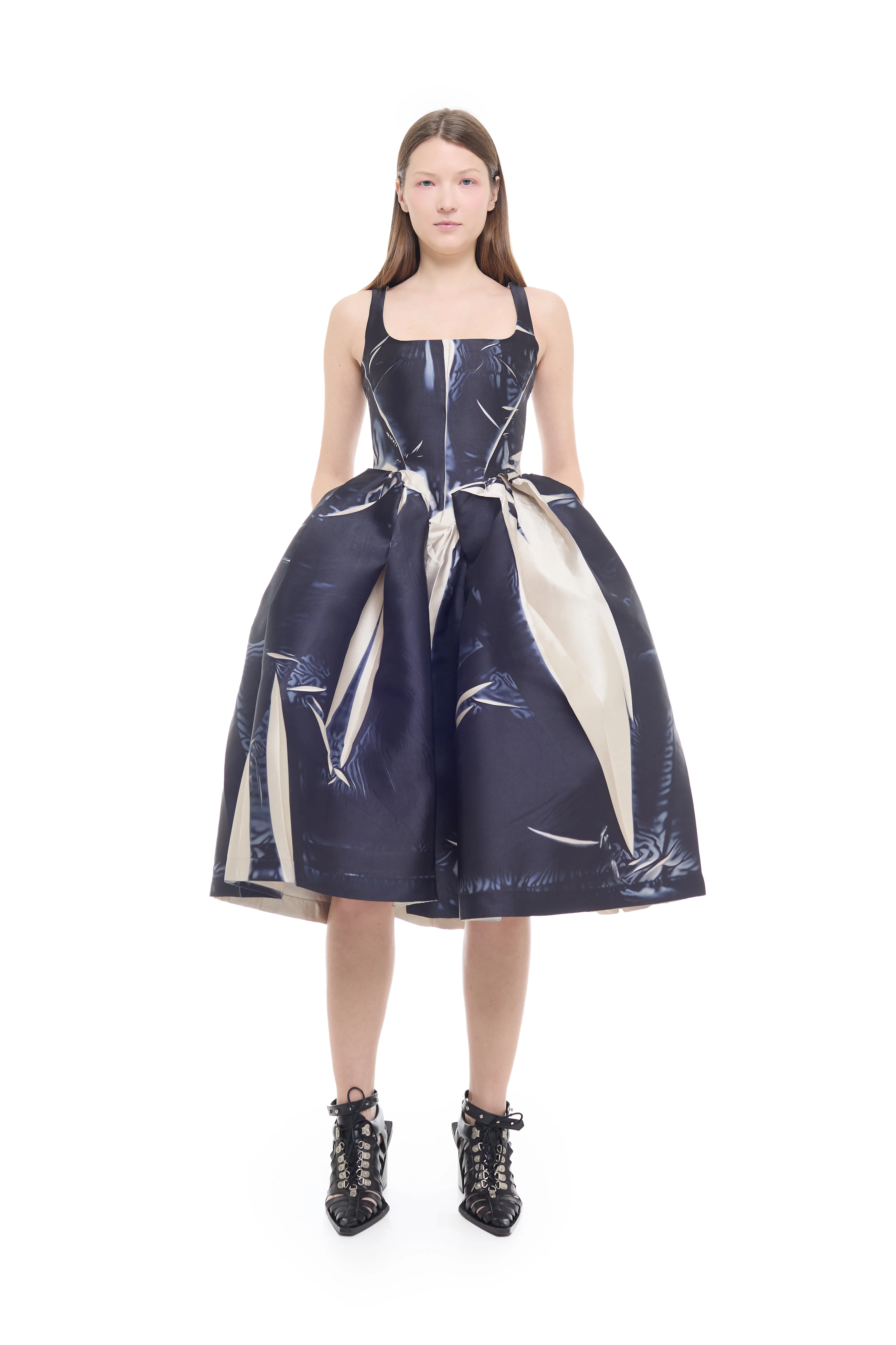 BLACK PRINTED MIKADO SLEEVELESS PUFF DRESS sold by Marques ’ Almeida product image thumbnail 4