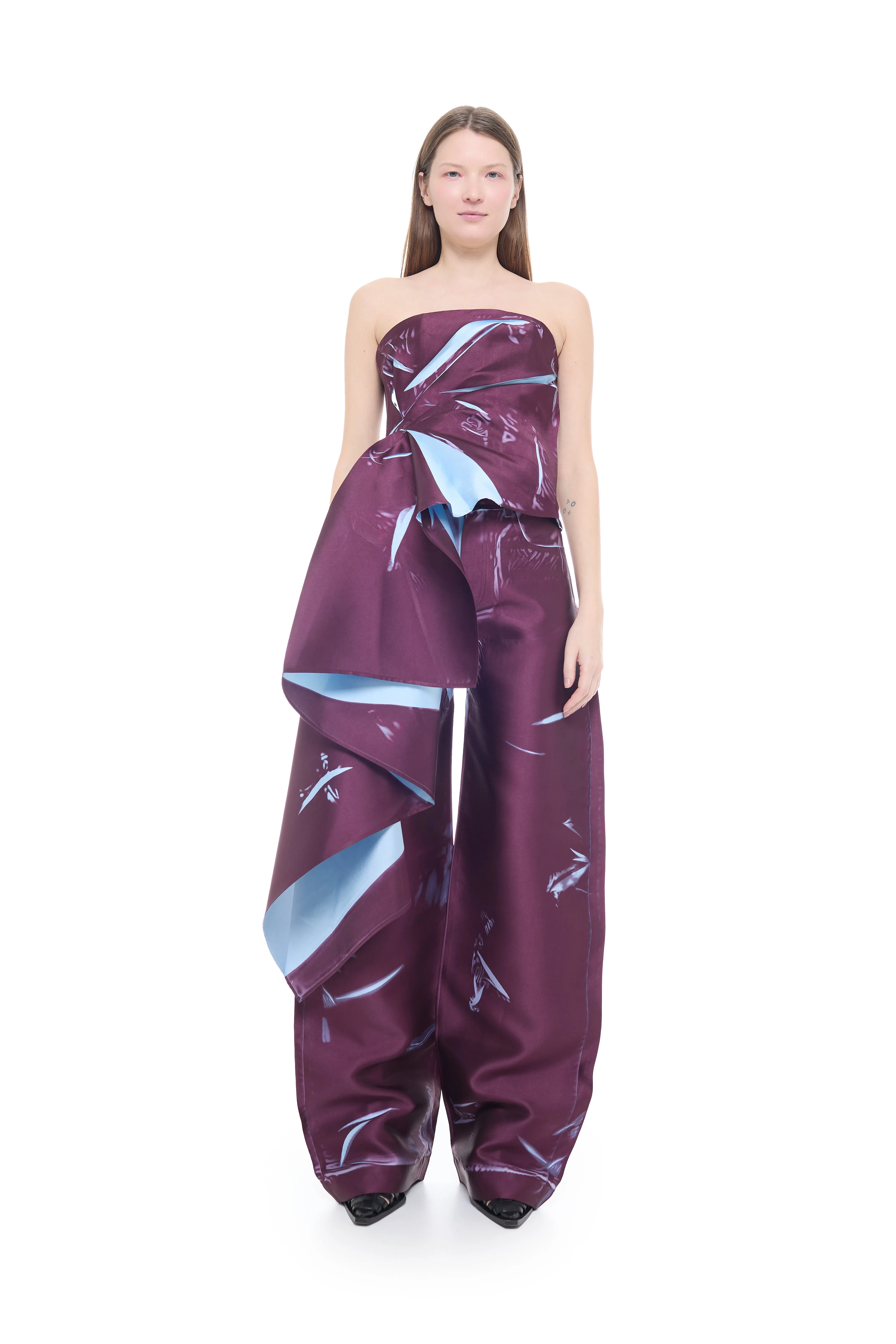 BURGUNDY MIKADO DRAPED STRAPELESS TOP sold by Marques ’ Almeida product image thumbnail 5