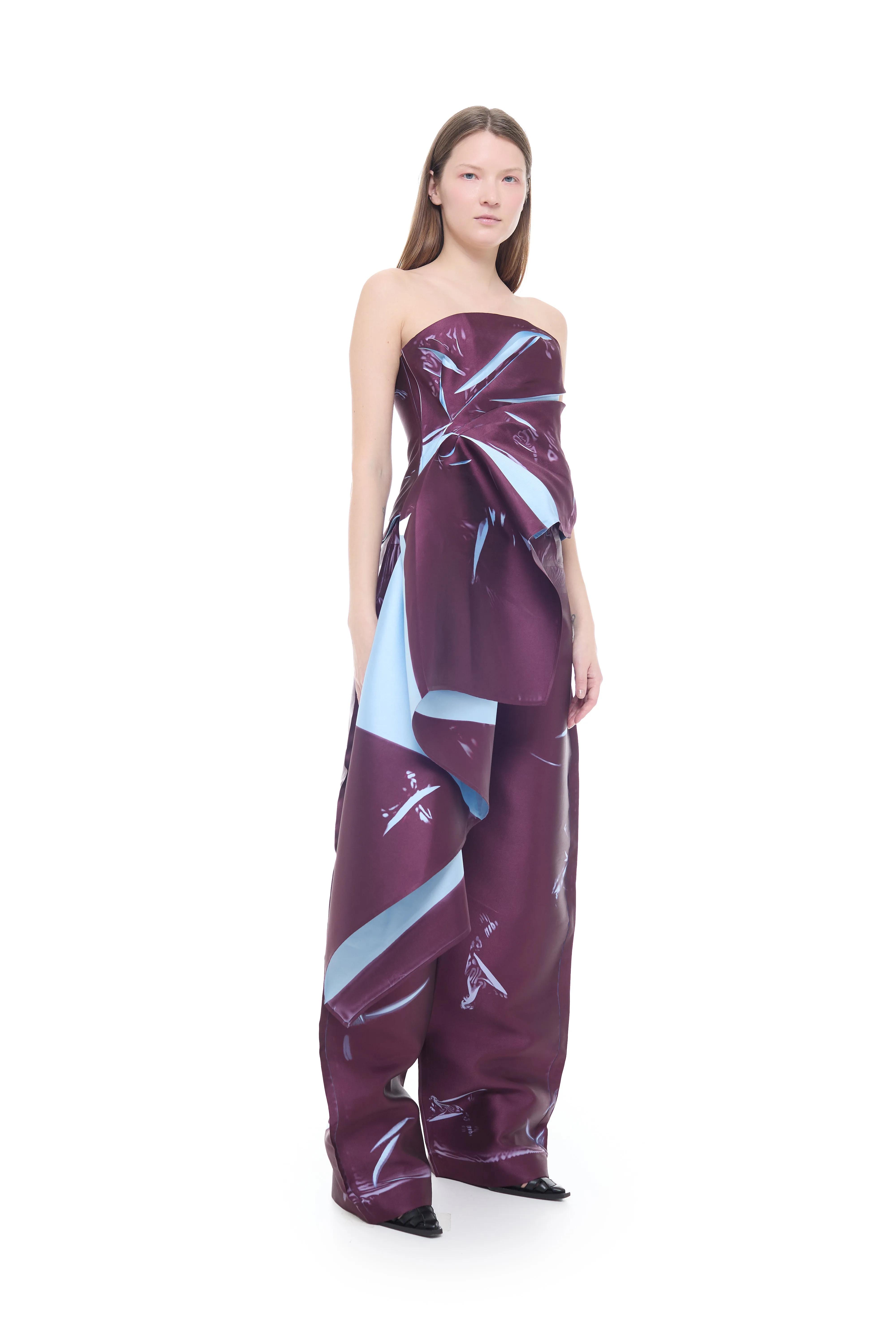 BURGUNDY MIKADO DRAPED STRAPELESS TOP sold by Marques ’ Almeida product image thumbnail 4