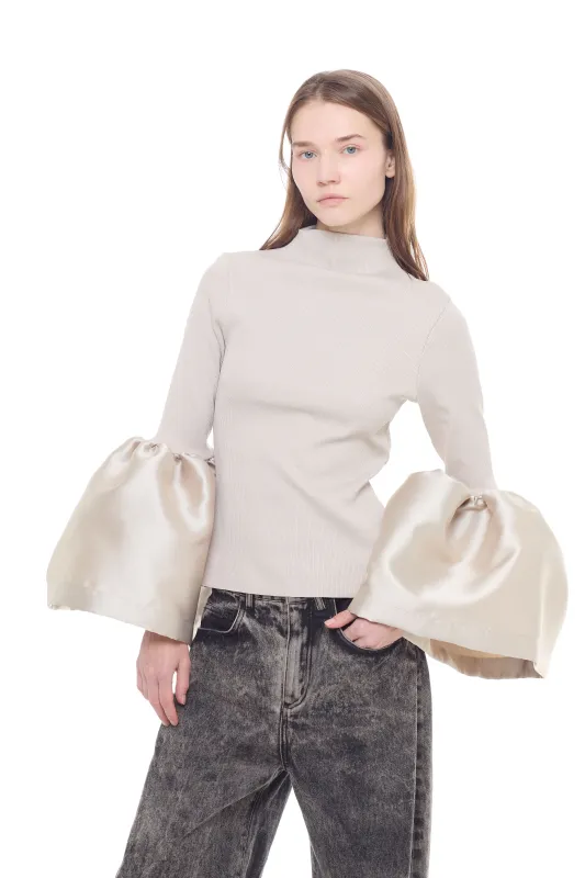 BEIGE TURTLENECK PUFF SLEEVE TOP made by Marques ’ Almeida