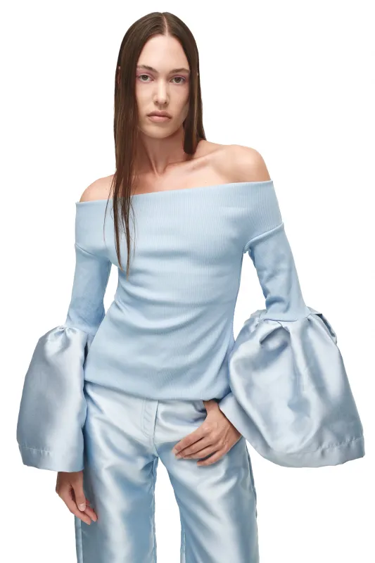 LIGHT BLUE OFF SHOULDER PUFF SLEEVE TOP made by Marques ’ Almeida