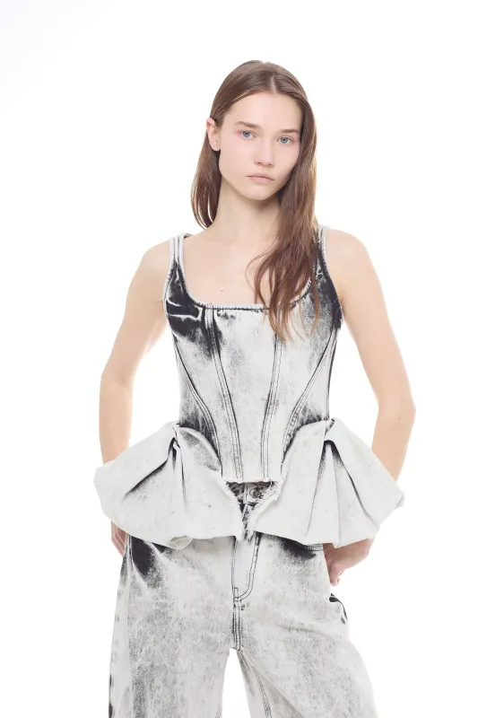 WHITE ACID WASH DENIM PEPLUM CORSET made by Marques ’ Almeida