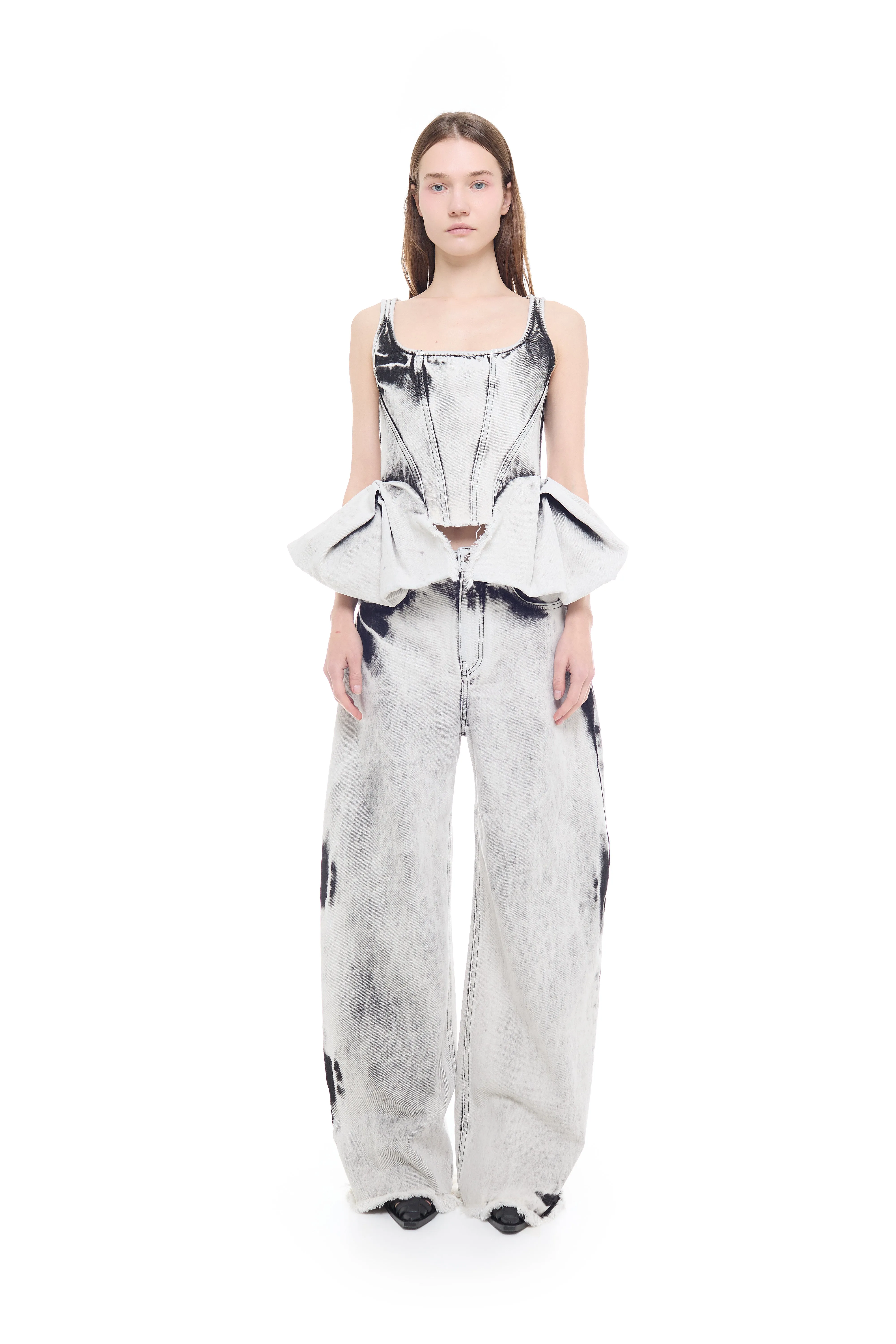 WHITE ACID WASH DENIM PEPLUM CORSET sold by Marques ’ Almeida product image thumbnail 4