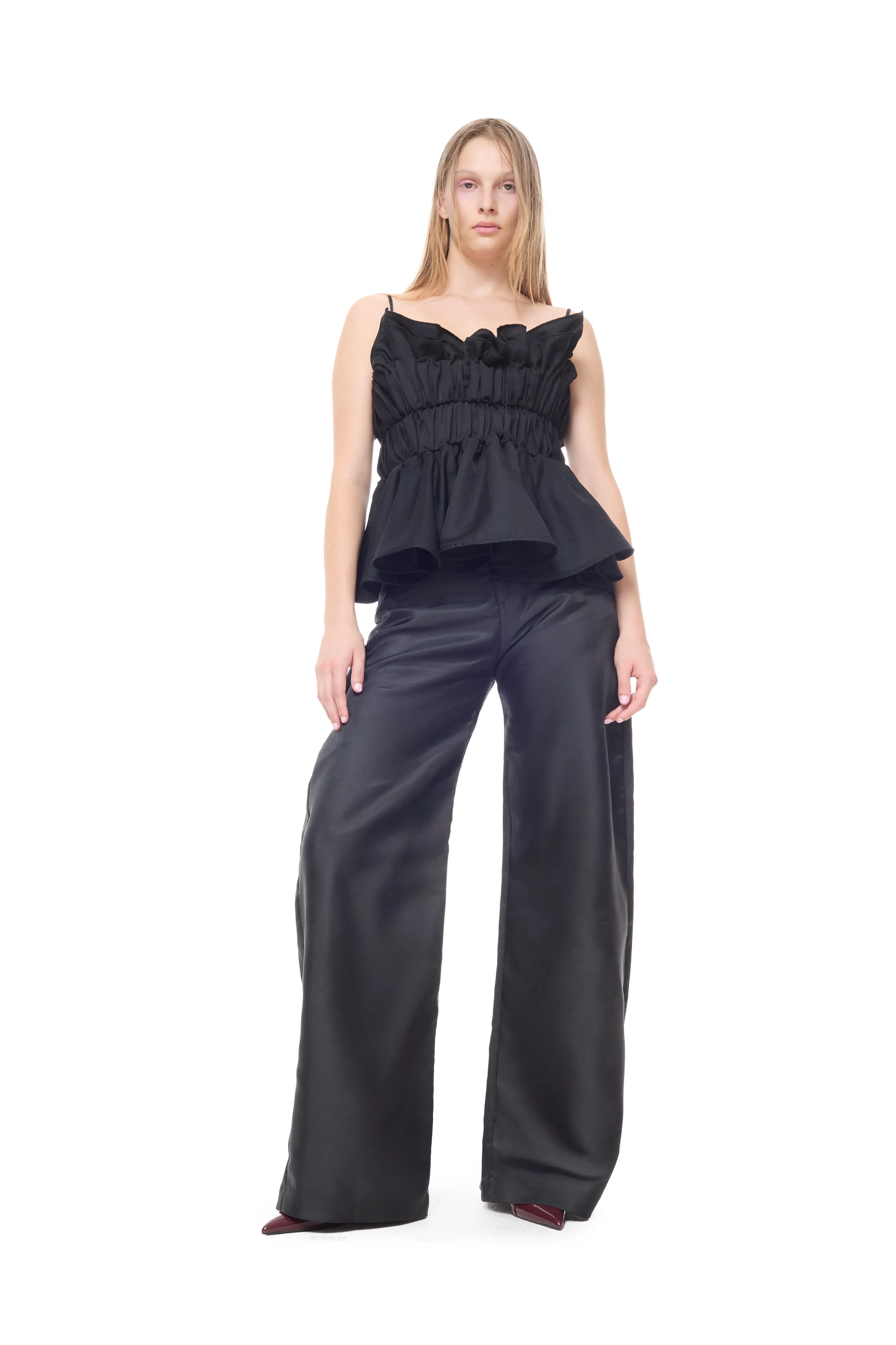 BLACK LINEN GATHERED STRAP TOP sold by Marques ’ Almeida product image thumbnail 5