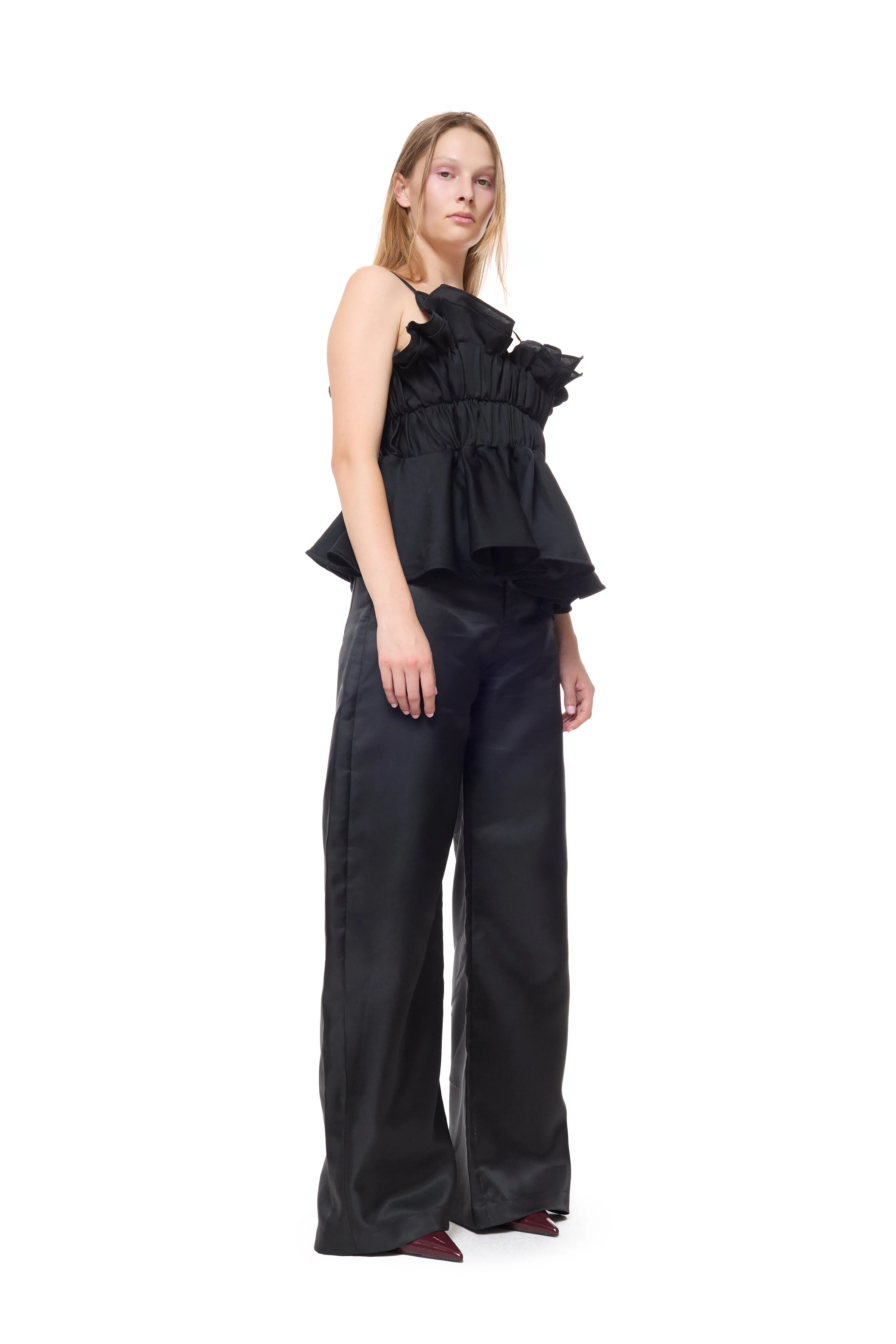 BLACK LINEN GATHERED STRAP TOP sold by Marques ’ Almeida product image thumbnail 4