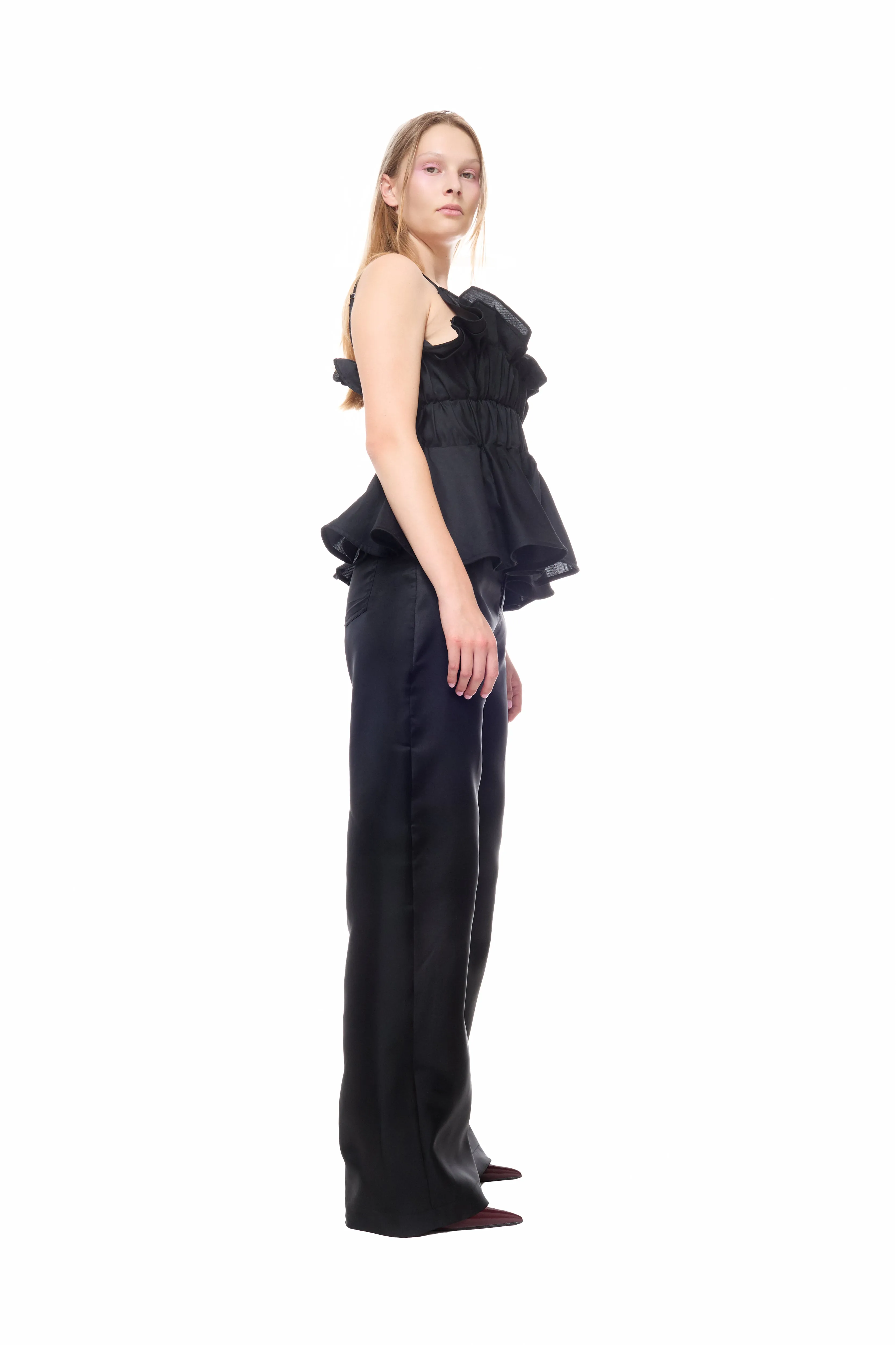 BLACK LINEN GATHERED STRAP TOP sold by Marques ’ Almeida product image thumbnail 3