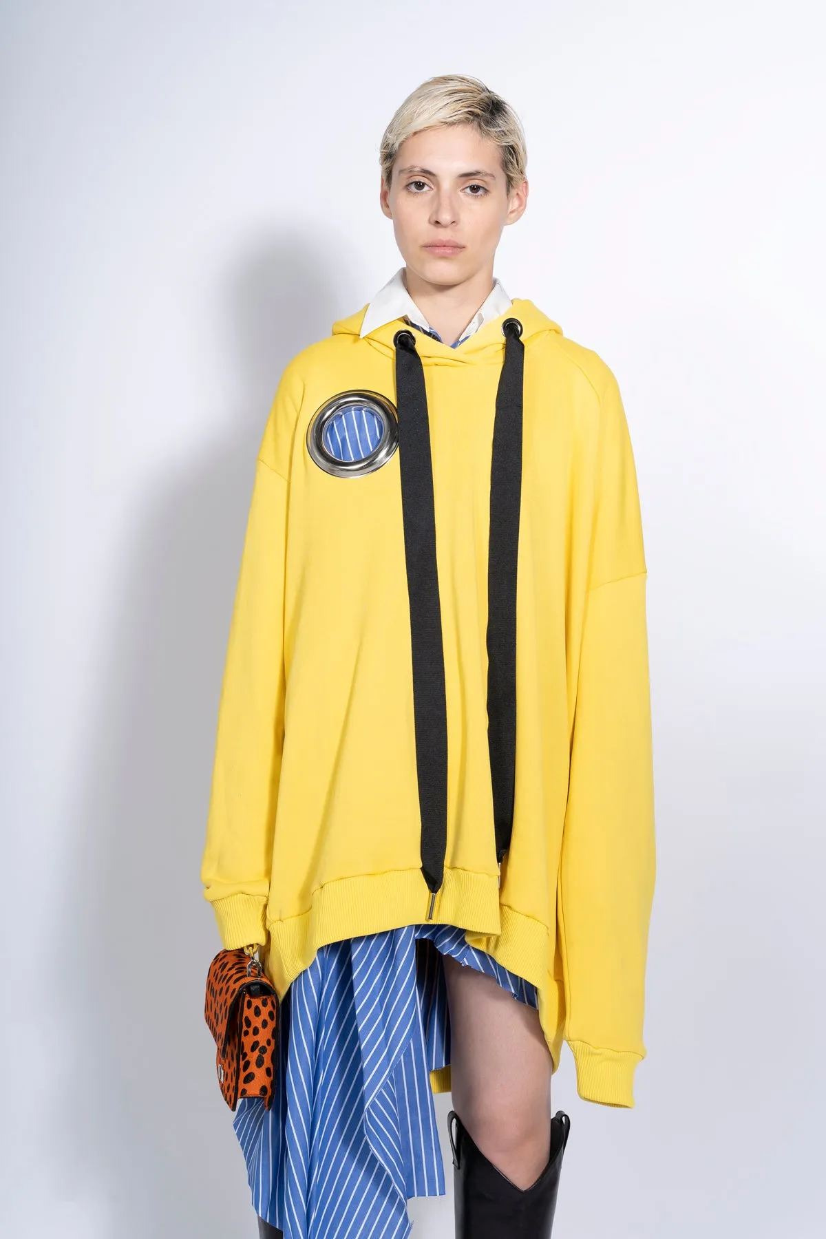YELLOW ASYMMETRIC HOODIE WITH BIG EYELET sold by Marques ’ Almeida